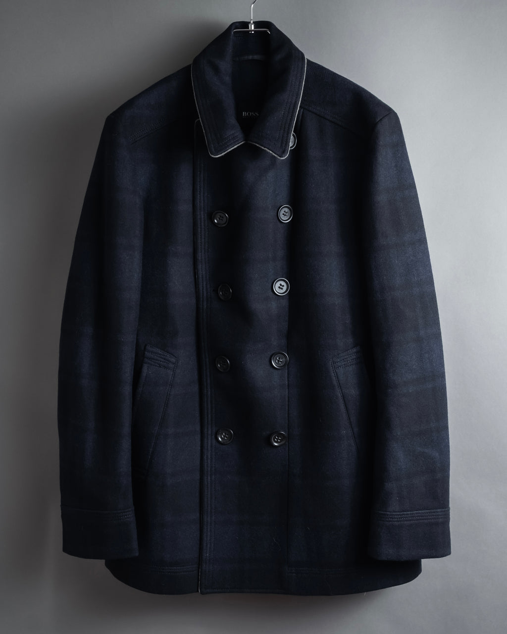 "HUGO BOSS" Double-breasted plaid coat