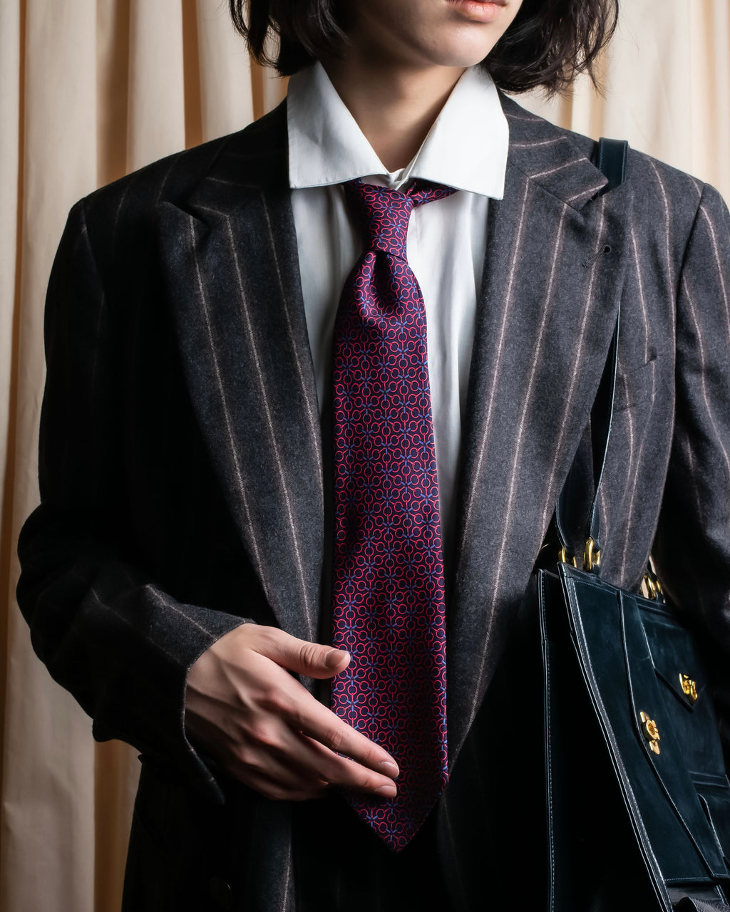 "HERMES" Geometric pattern silk necktie