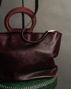 “CELINE” 90’s-00’s Burgundy leather ring handle tote bag