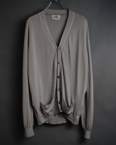 “HERMES” 2000’s Lambskin trimmed high gauge wool cardigan