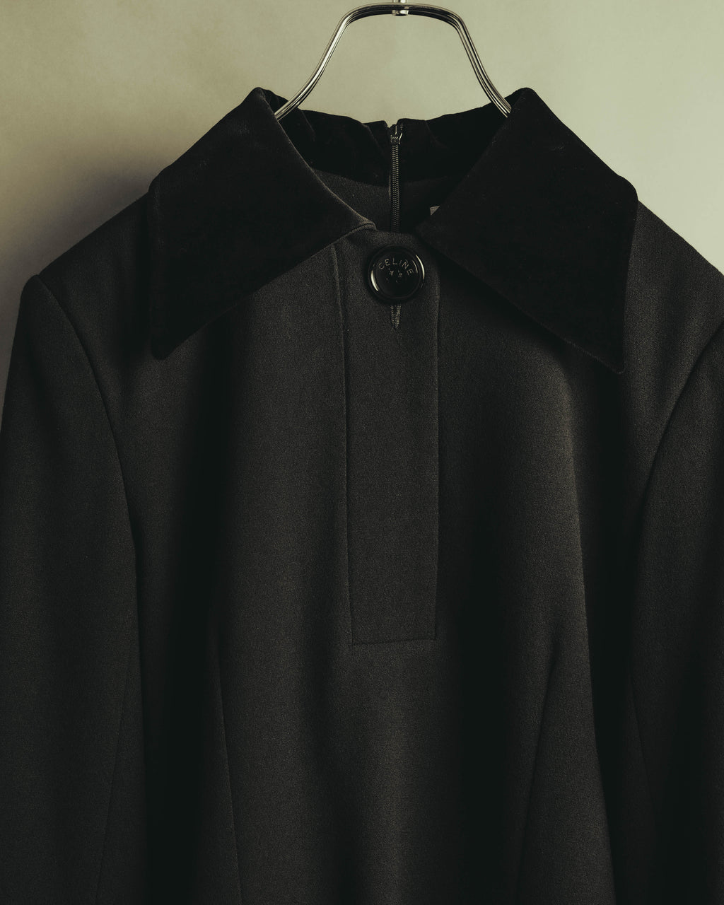 "CELINE" 80's Velvet collar maxi coat dress
