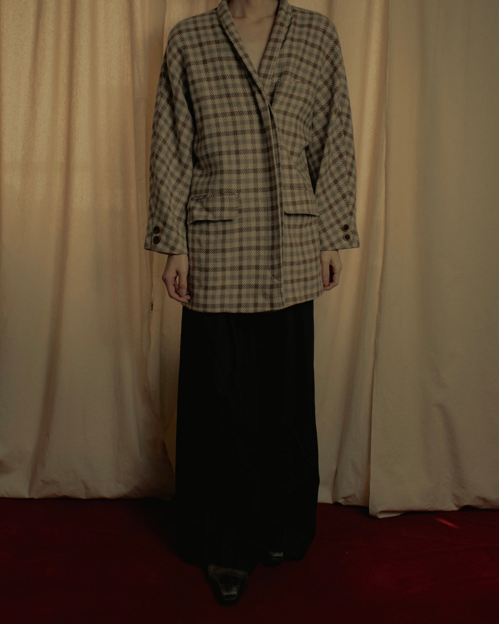 "GUCCI" 80’s checked wool shawl collar jacket