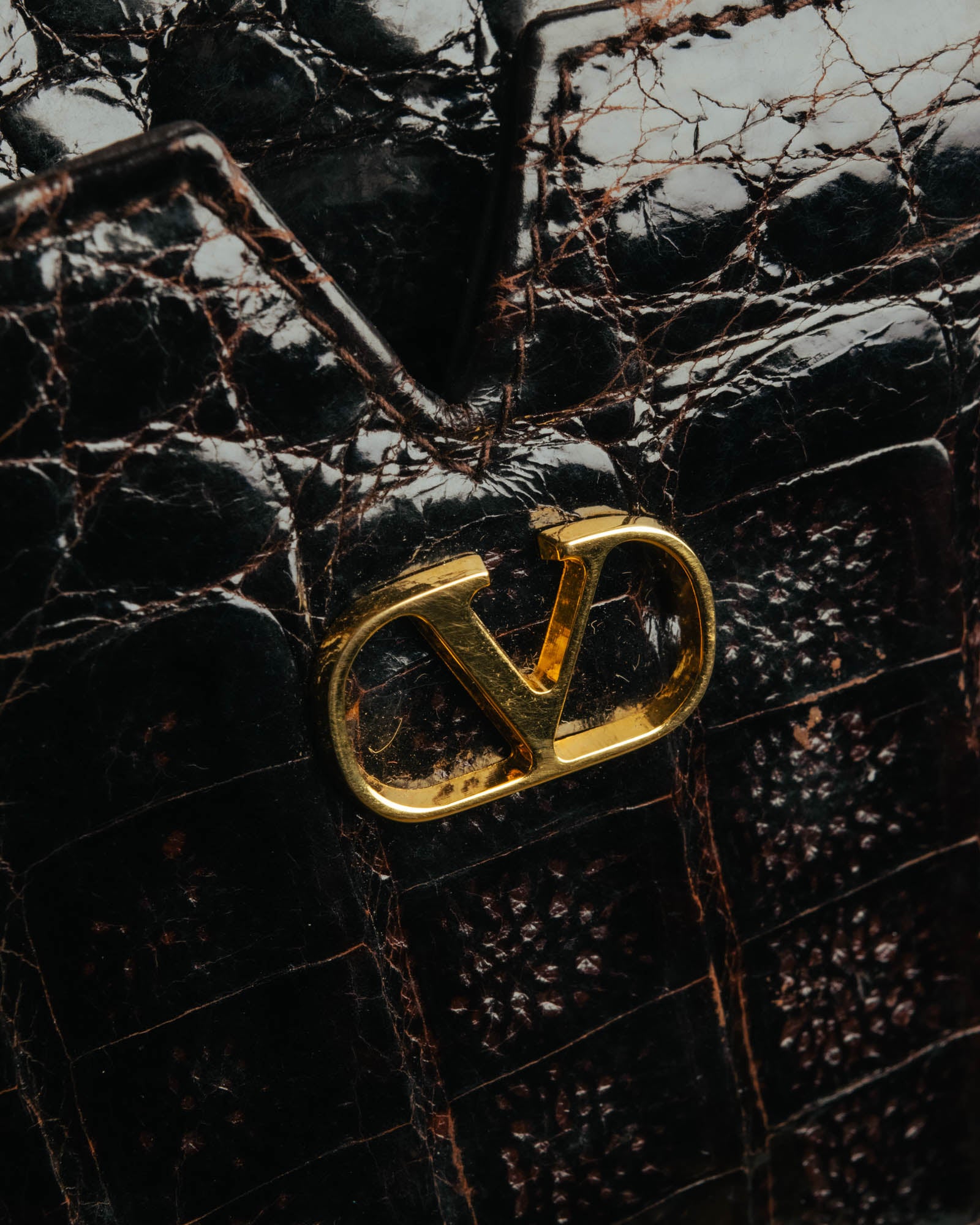 "valentino garavani" 70's-80's Vintage genuine crocodile leather shoulder bag
