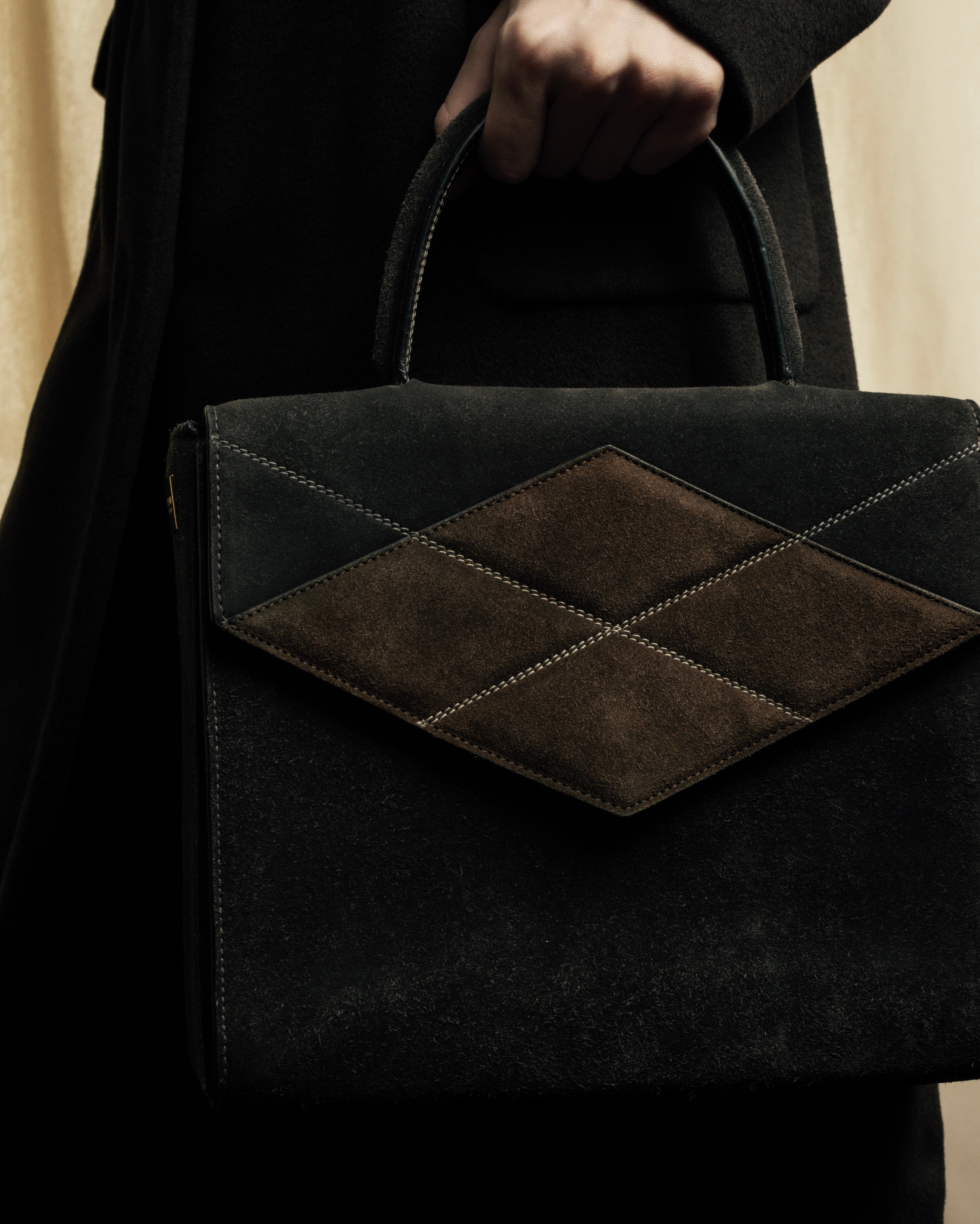 "CELINE" Losange design suede combination bag