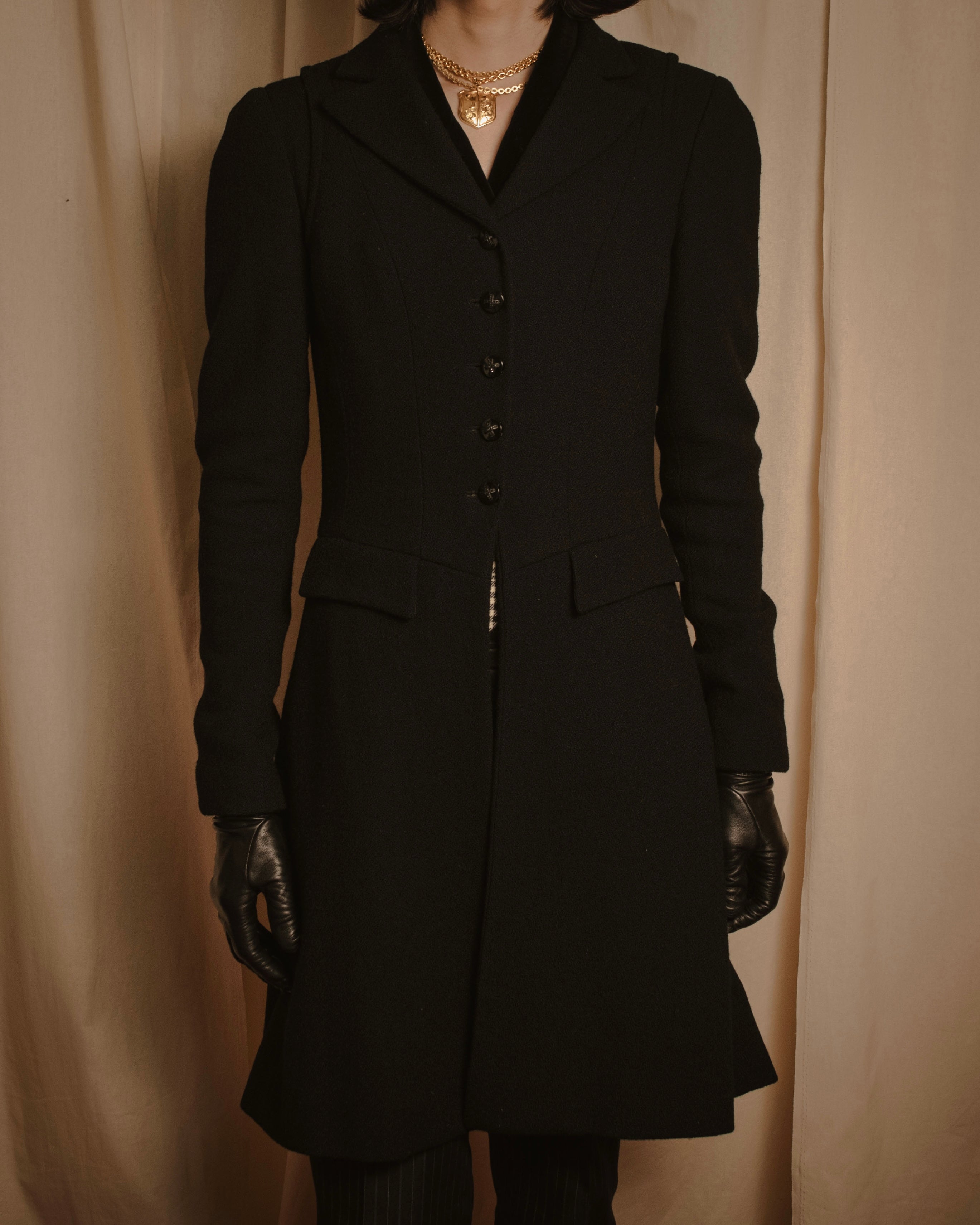 –SPECIAL– "CHANEL" 04SS sculpted princess-line wool crepe coat
