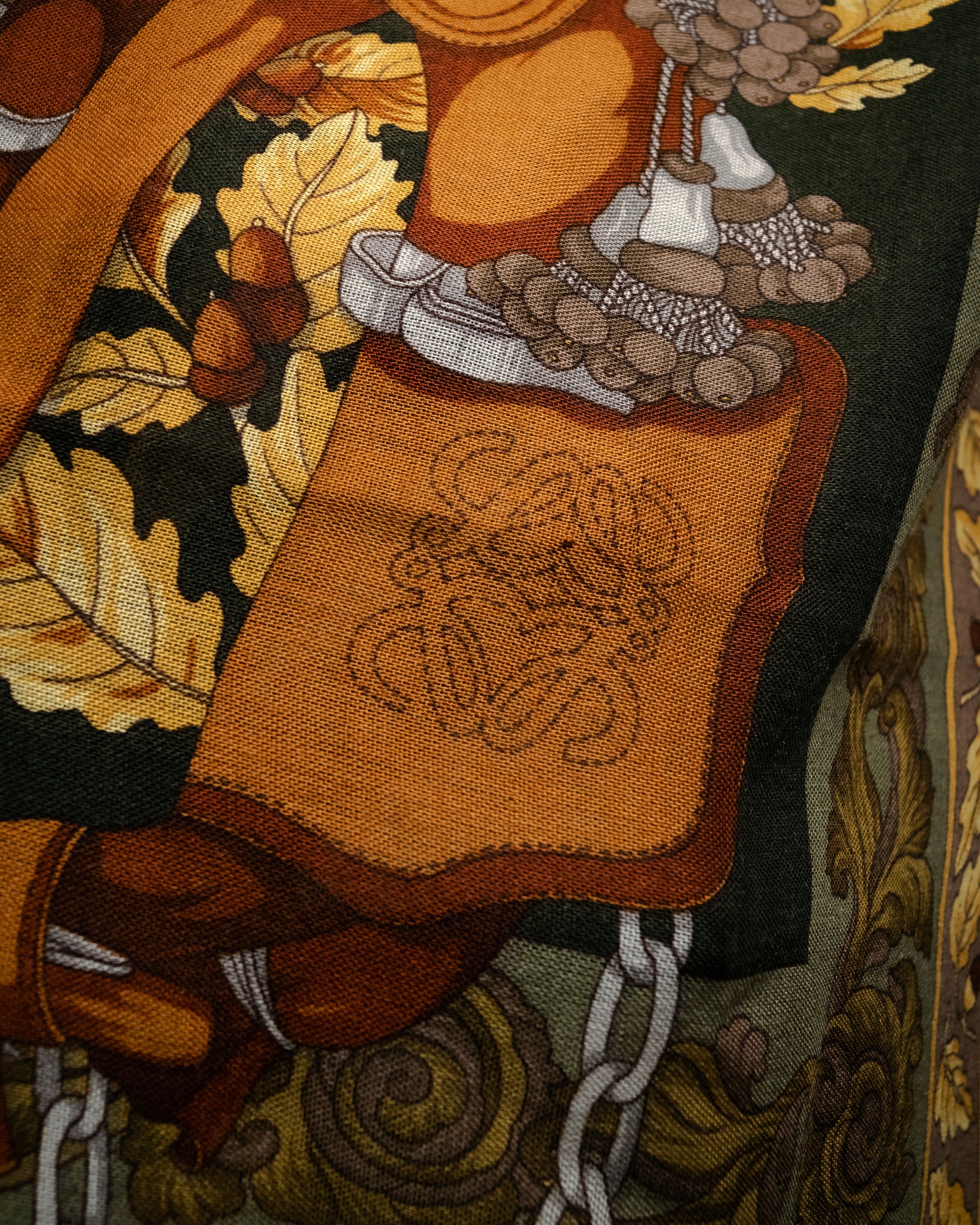 “LOEWE” 90’s–00’s Equestrian motif wool silk fringe scarf