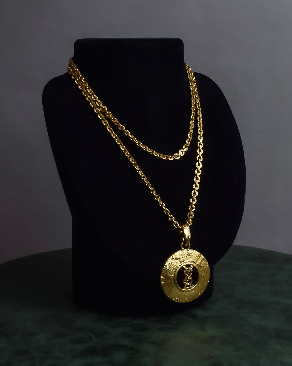 "YVES SAINT LAURENT" Embossed medallion YSL charm necklace