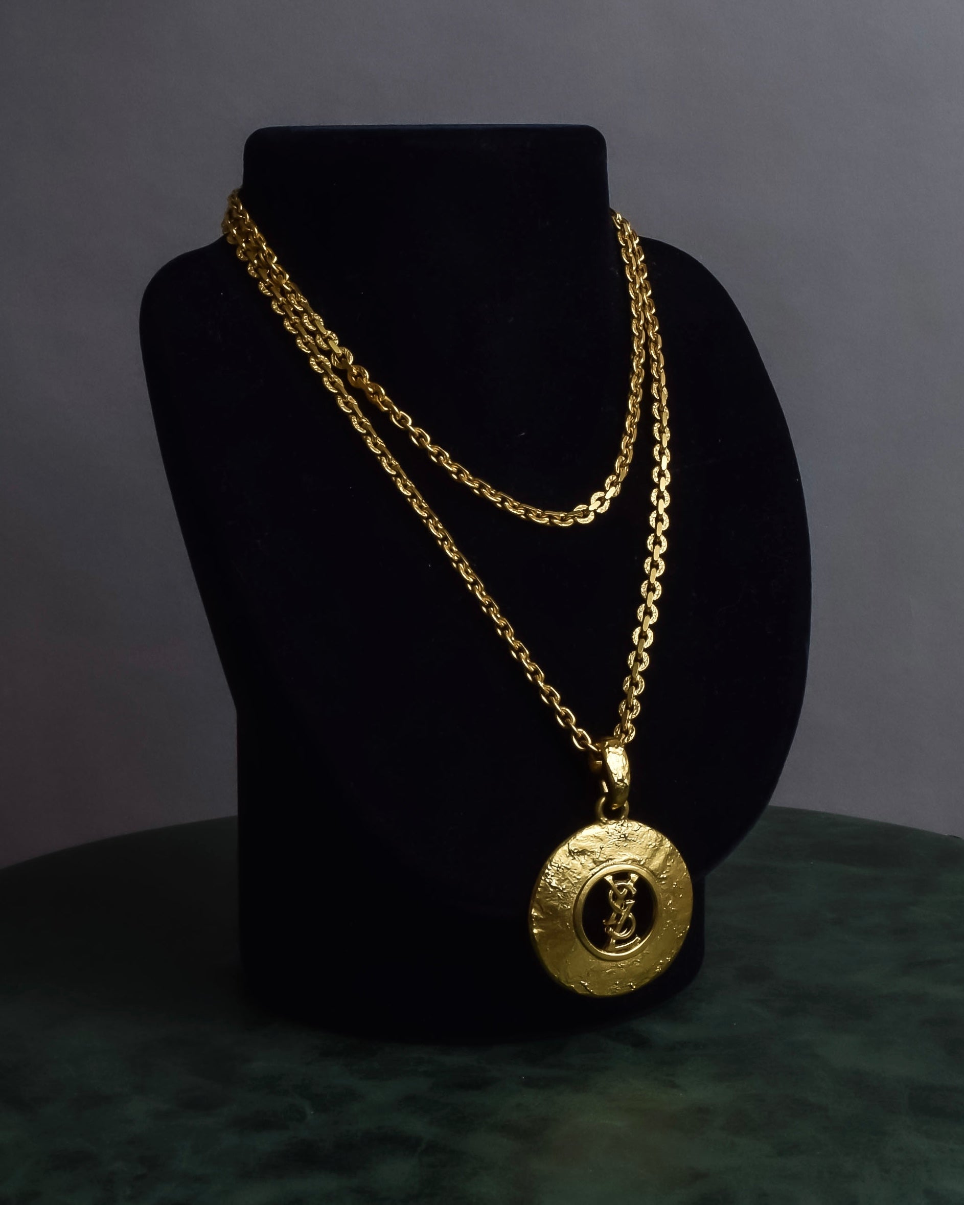 "YVES SAINT LAURENT" Embossed medallion YSL charm necklace