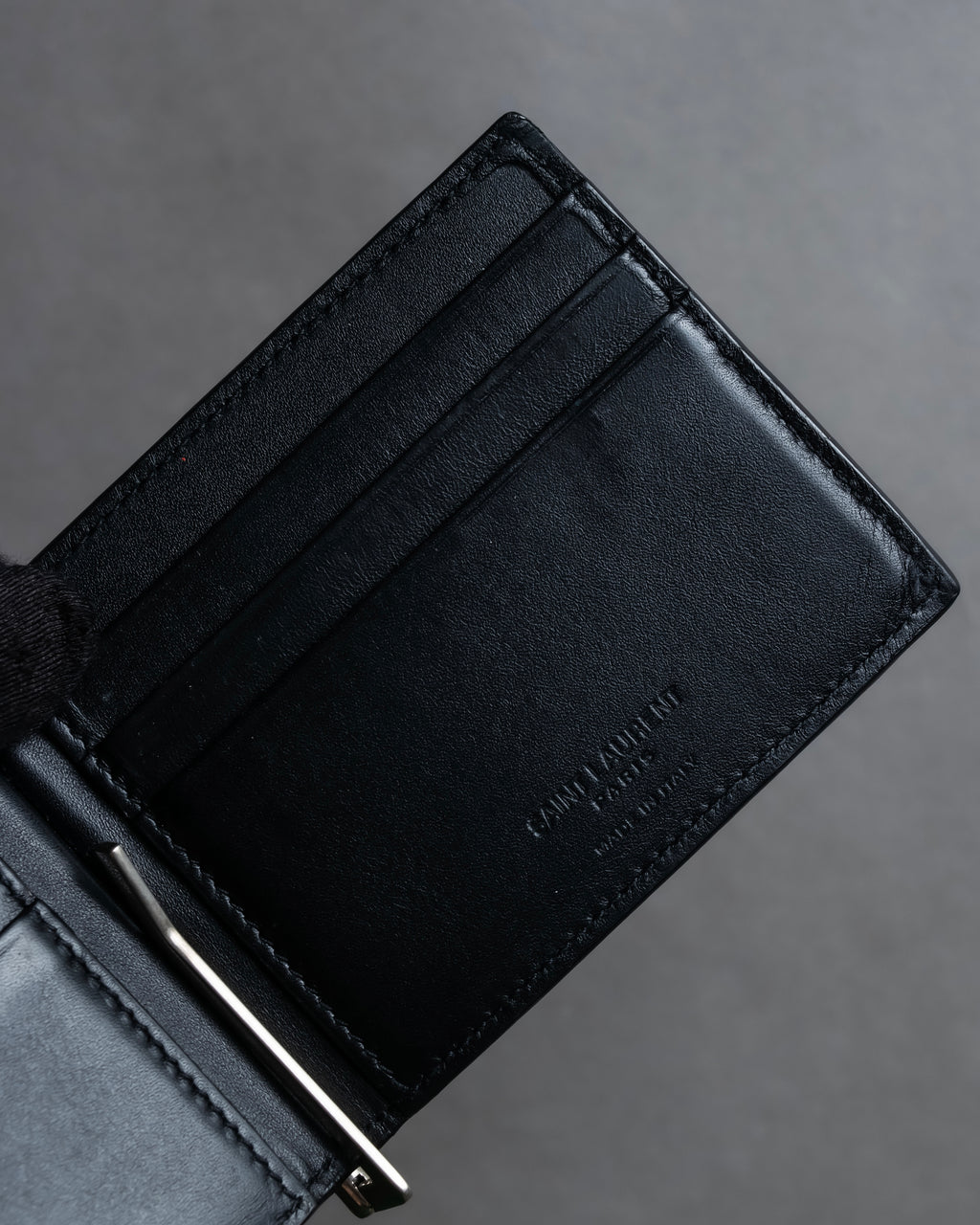 "Saint Laurent" Crocodile embossed leather bi-fold money clip