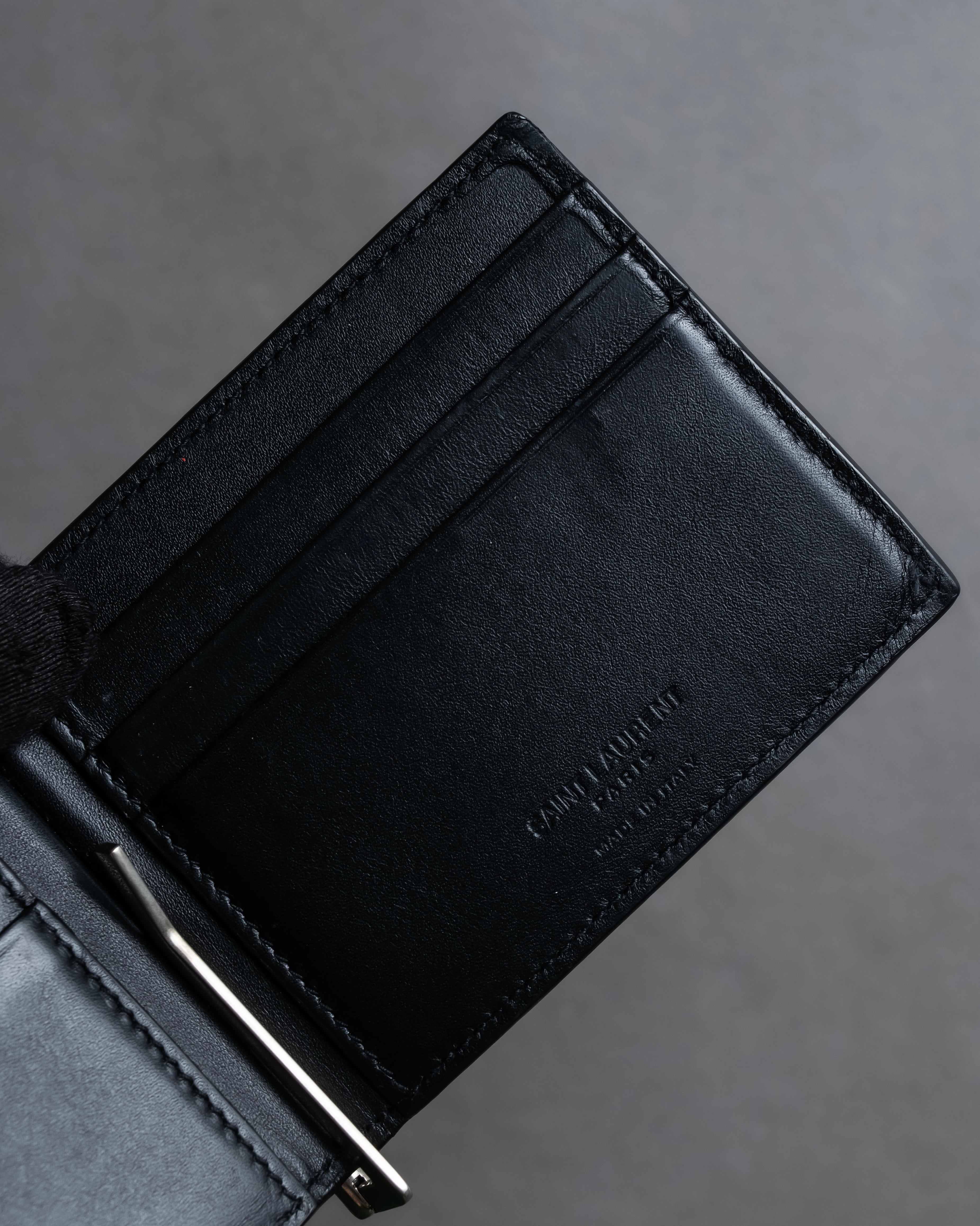 "Saint Laurent" Crocodile embossed leather bi-fold money clip