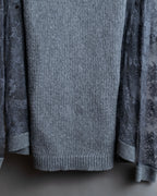 "VALENTINO" Floral lace cable knit docking design pullover