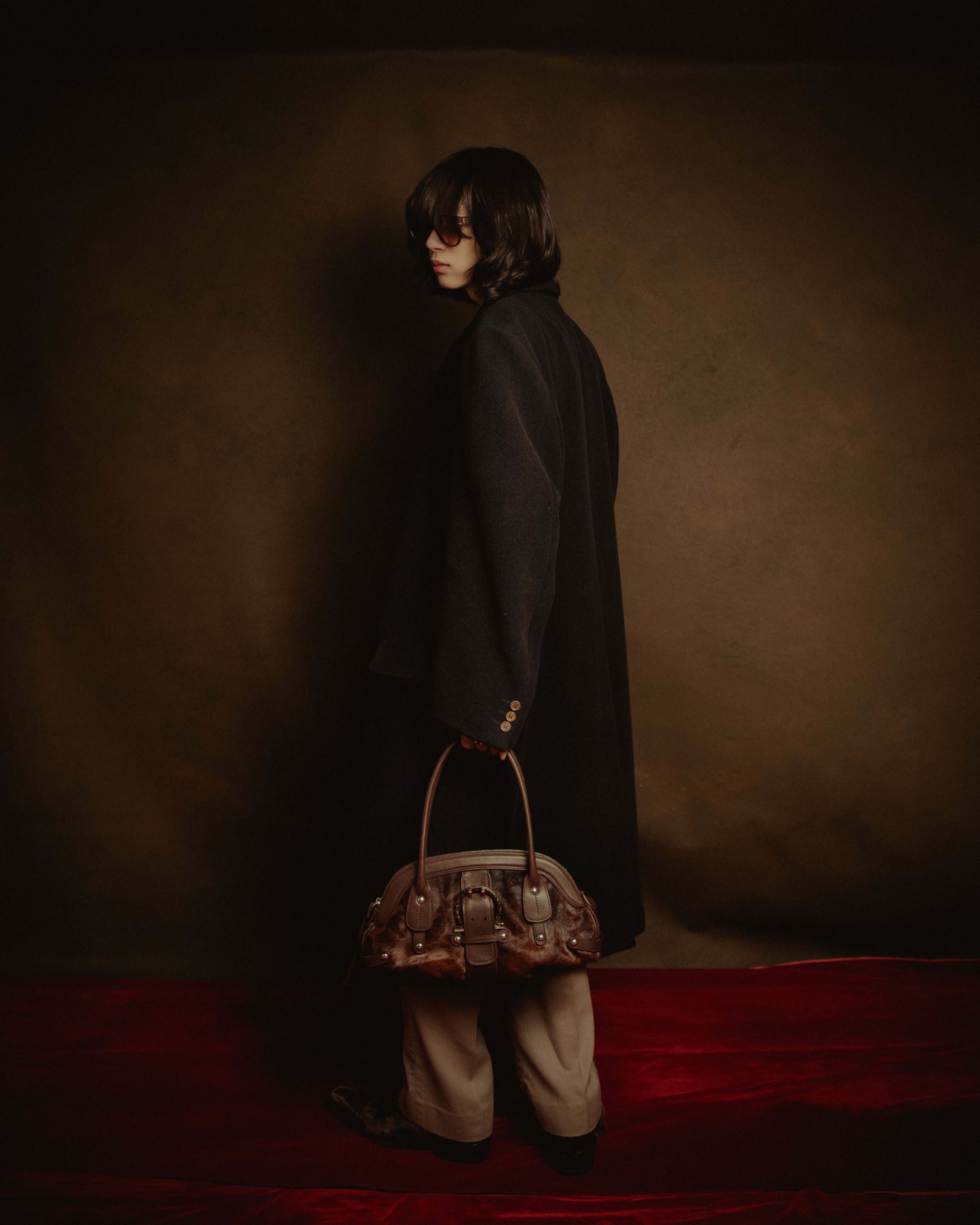 –SPECIAL– "Salvatore Ferragamo" 00’s calf hair gancini rattan accent handbag