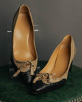 "HERMÈS" 80's-90's Classic bi-color leather tassel brogue pumps