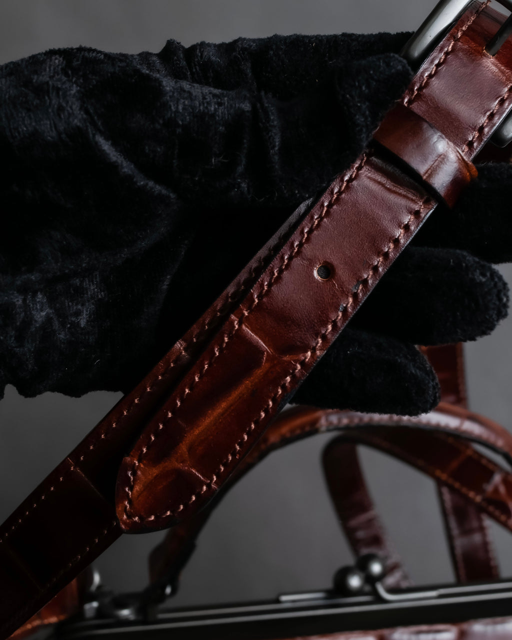 "JEAN PAUL GAULTIER" Logo engraved crocodile embossed 2way leather bag