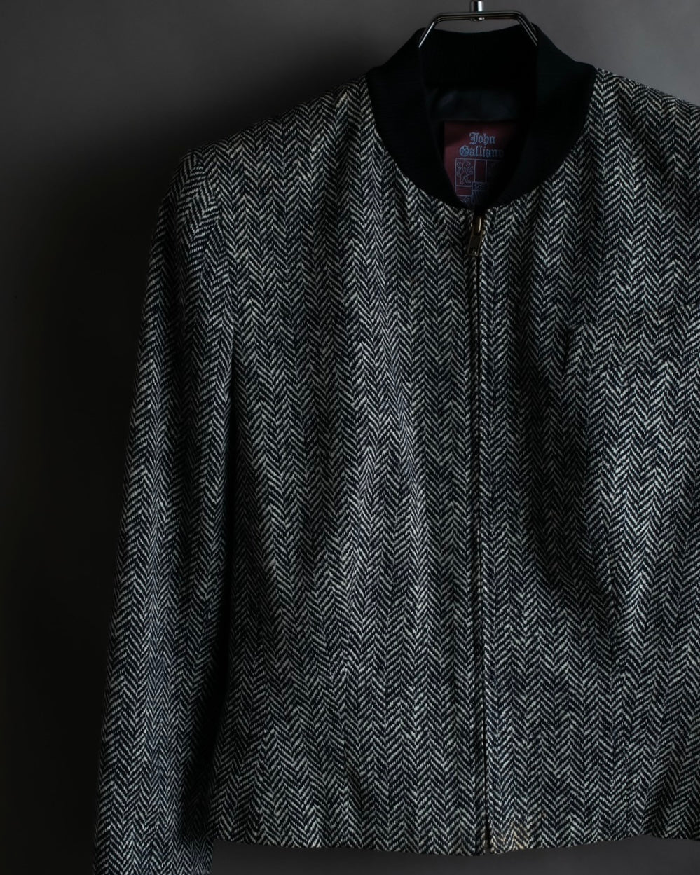 "John Galliano" Herringbone weave short length zip blouson