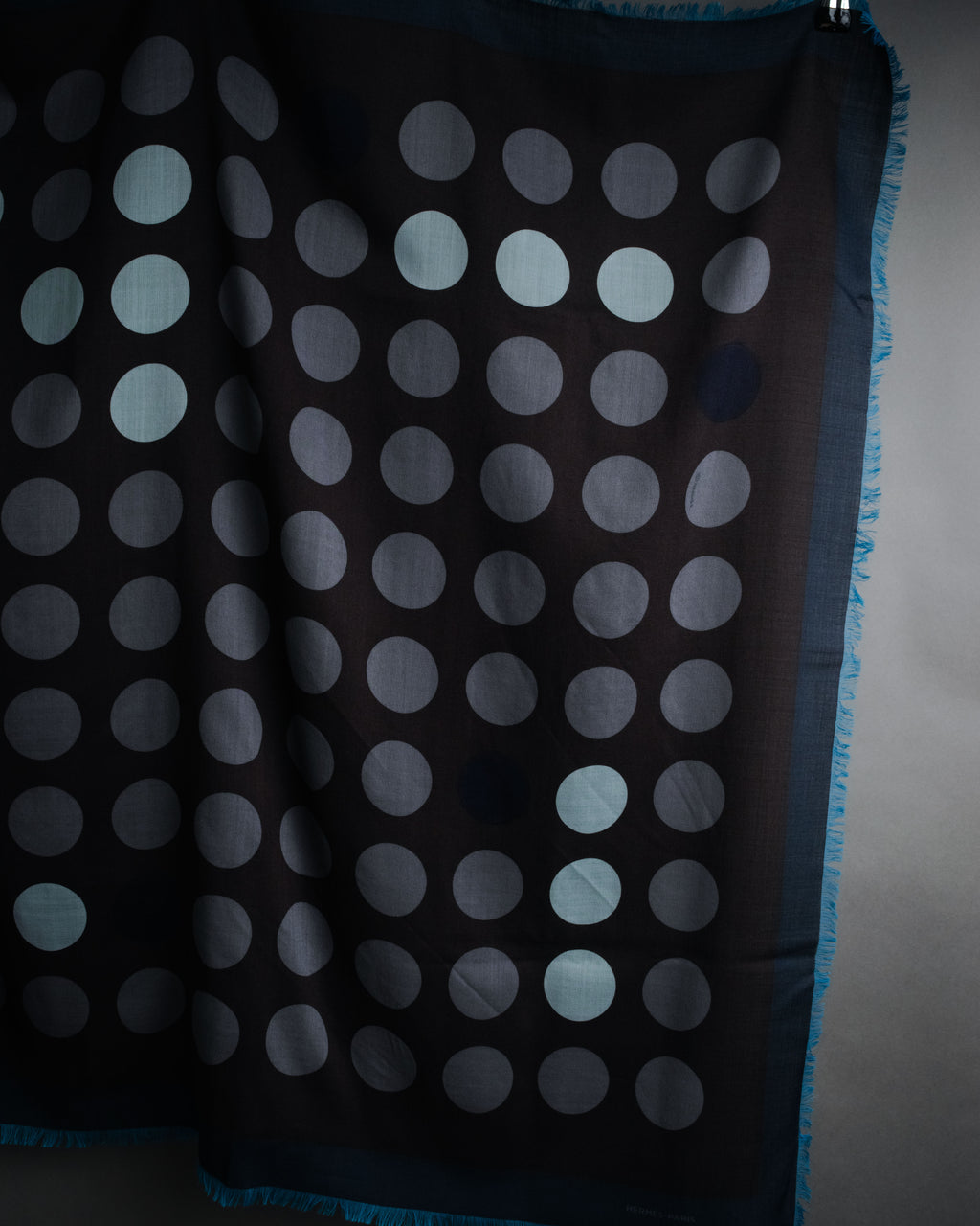 “HERMÈS” 10's-20's Polka dot wool silk fringed stole