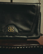 “BALENCIAGA” 80’s-early 90’s double BB leather chain shoulder bag