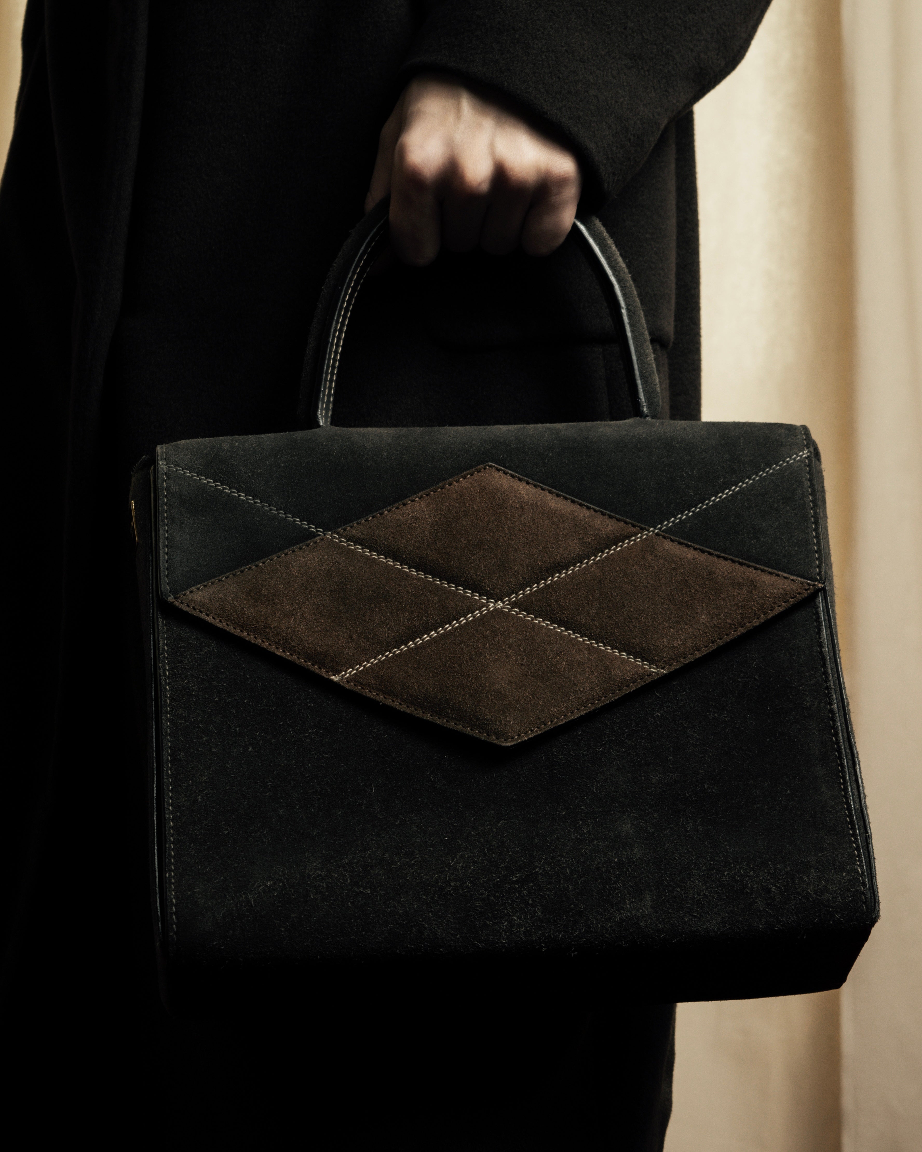 "CELINE" Losange design suede combination bag
