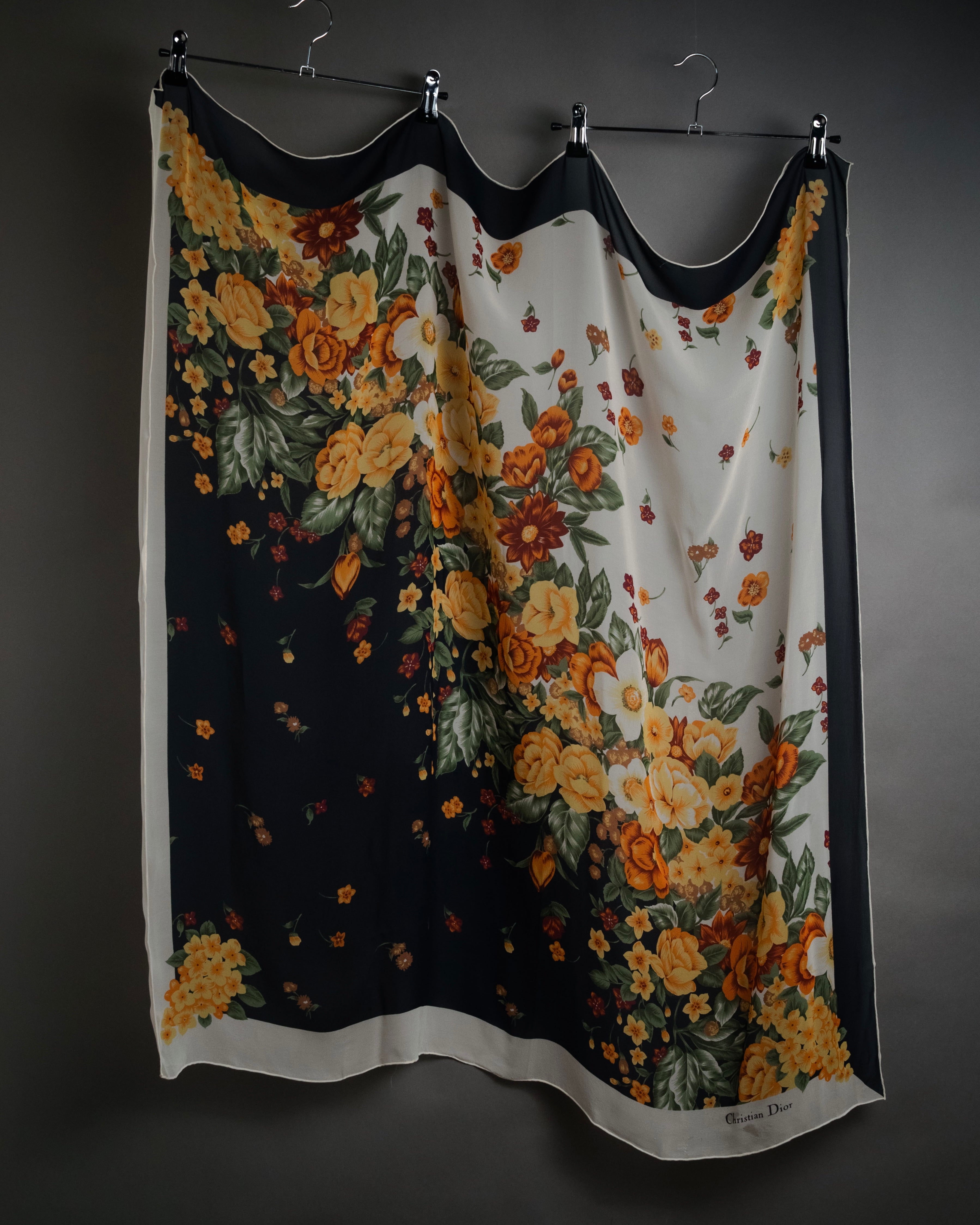 “Christian Dior” 80’s–90’s Botanical silk floral scarf