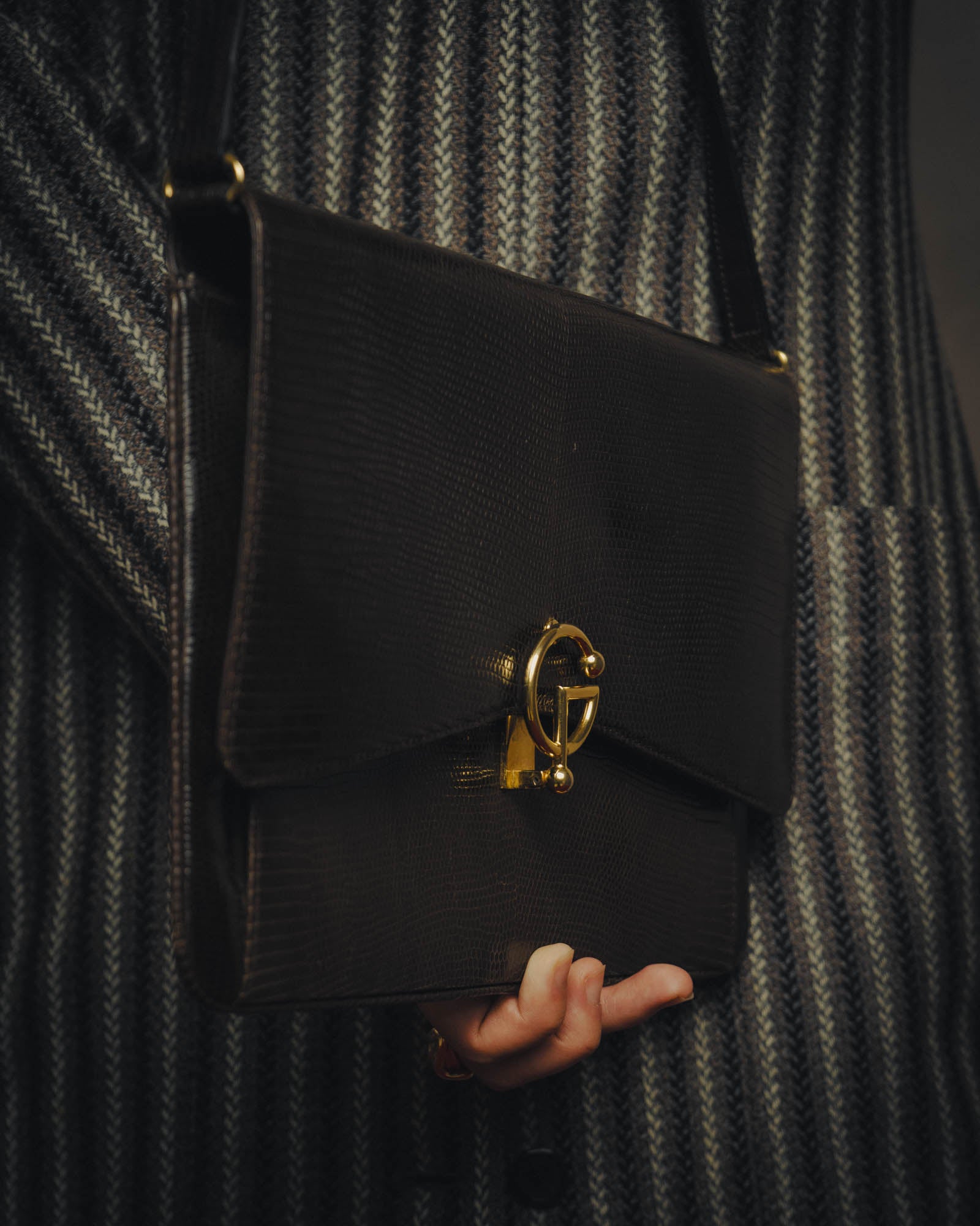 -SPECIAL- “GUCCI” 70’s-80’s lizard embossed flap shoulder bag
