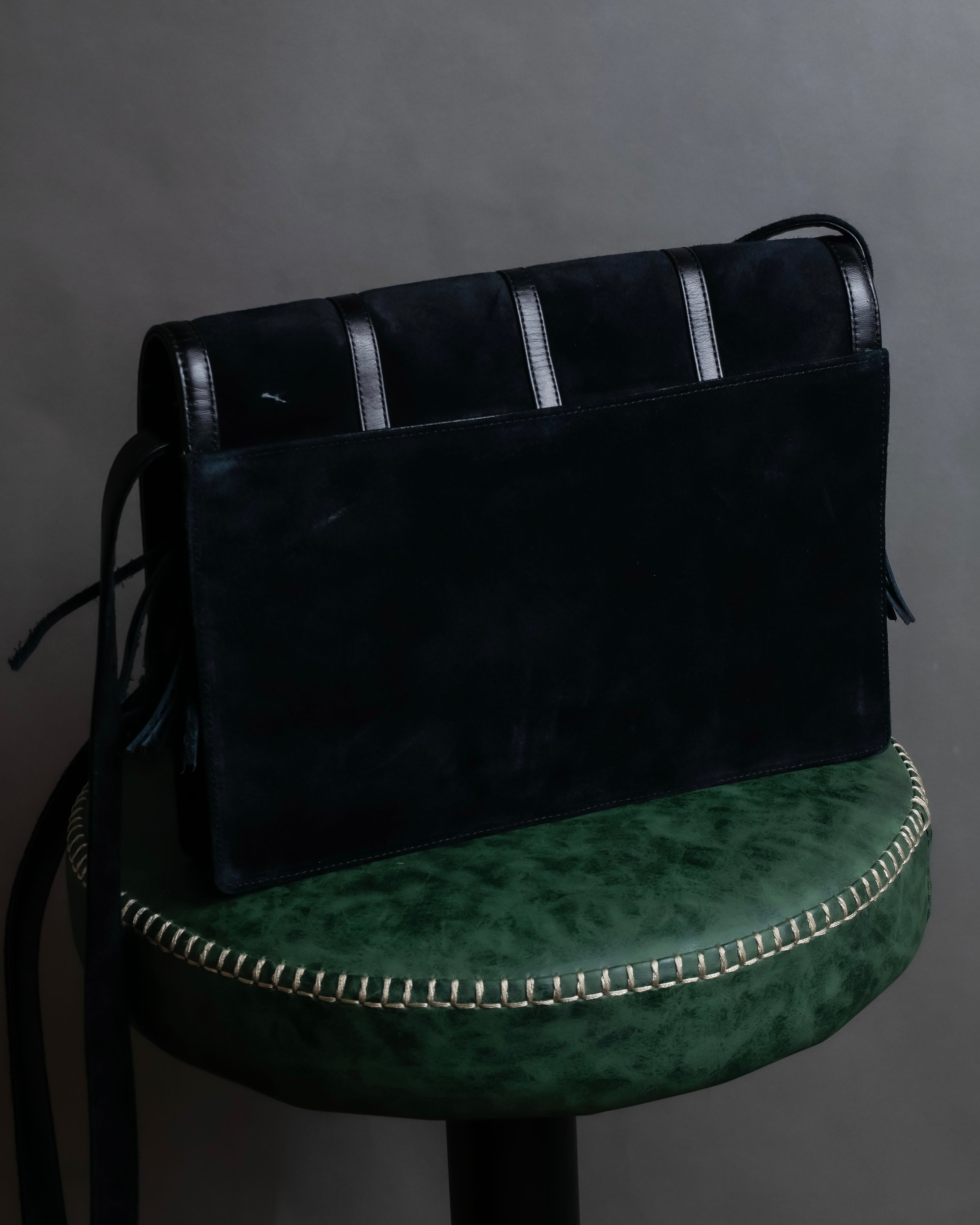 "YVES SAINT LAURENT" Gold medallion motif design suede leather shoulder bag