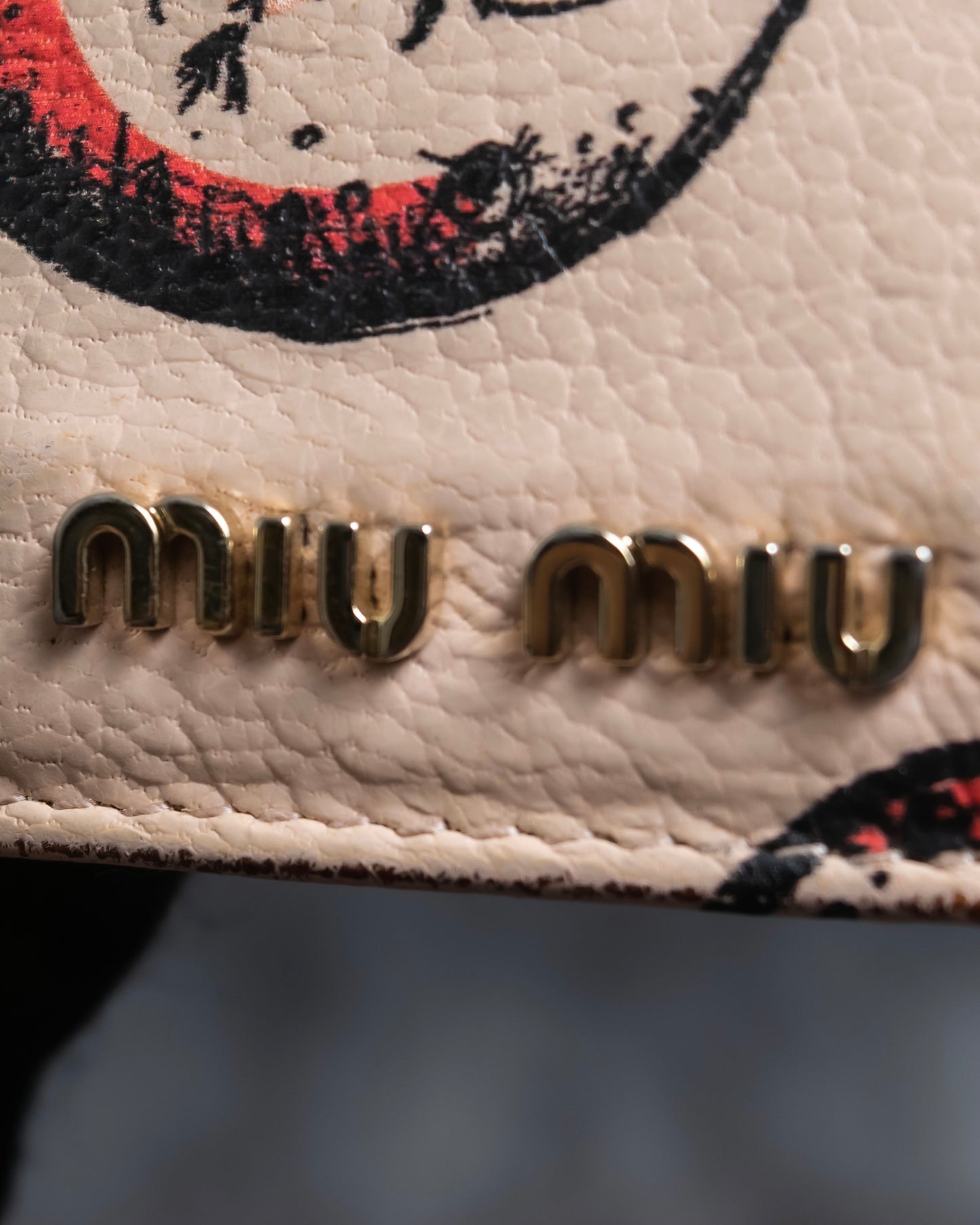 "MIU MIU" Madras leather crescent moon pattern long wallet