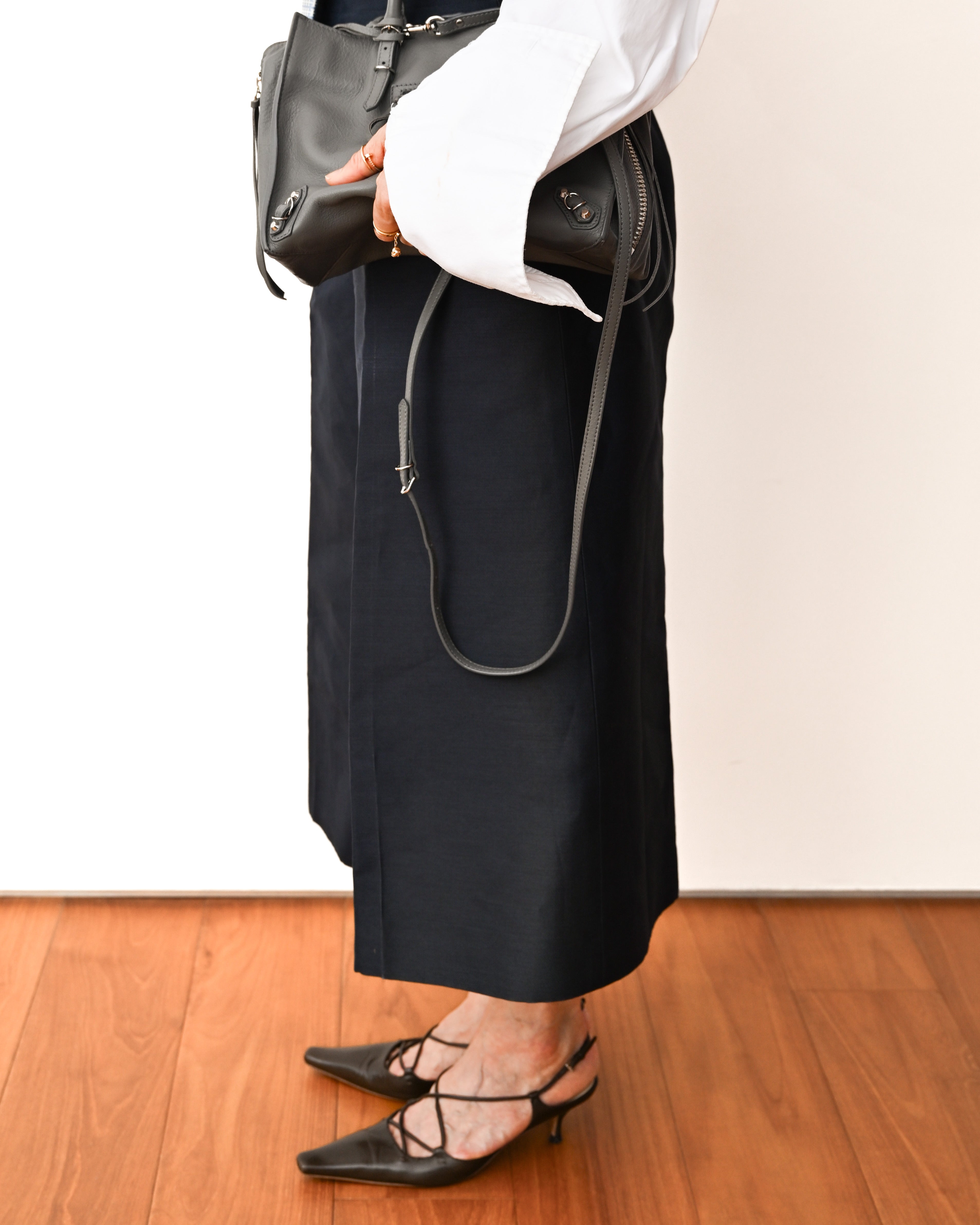 CÉLINE by Phoebe Philo/ Silk Blended Tuck Culottes Pants Navy