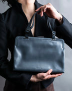 "PRADA" Clasp design grey-blue leather bag