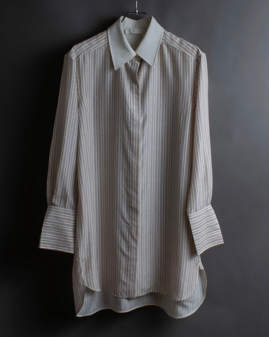 "Chloe" Chain＆stripe pattern relaxed shirt