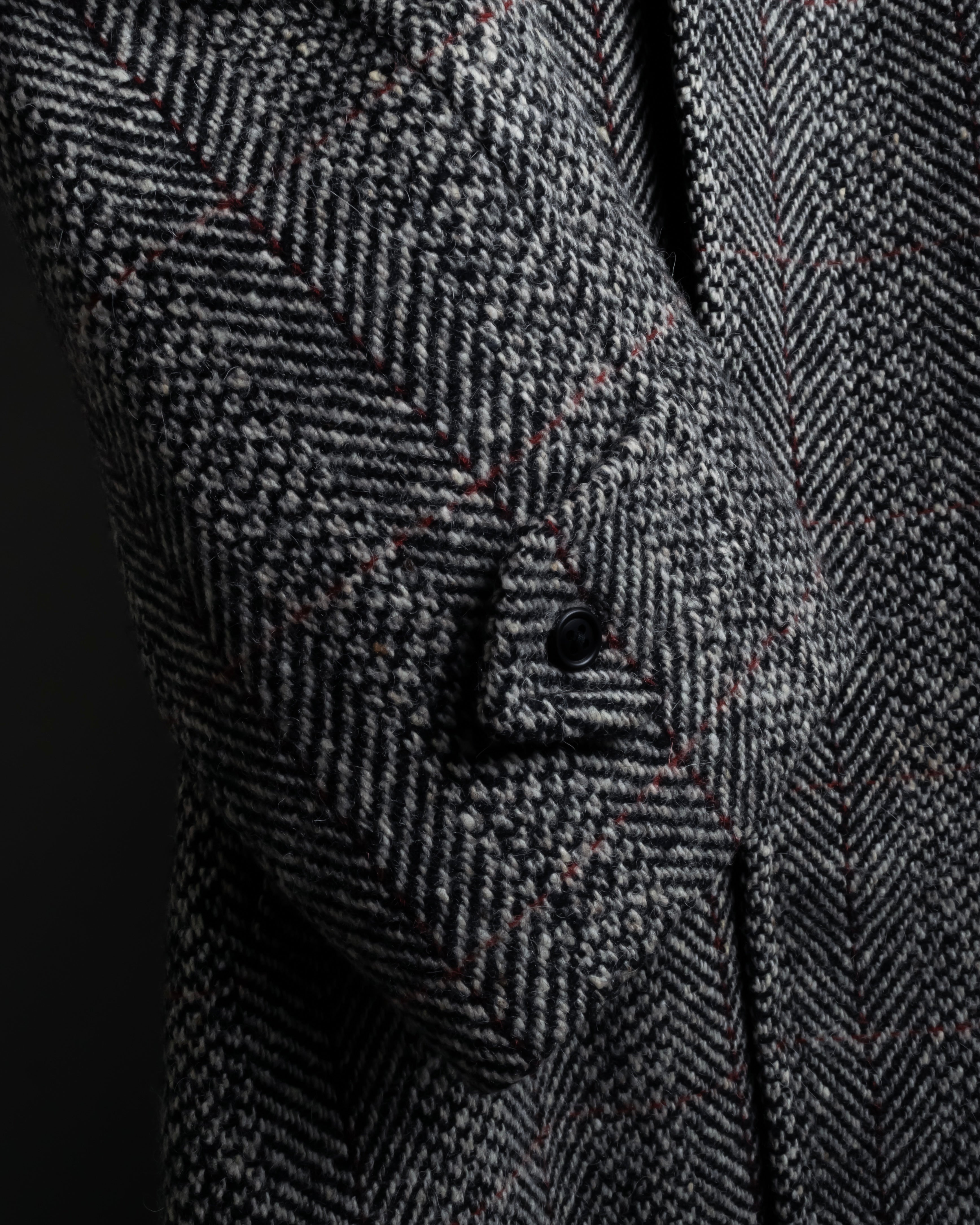 "BURBERRYS" British tweed fly front stand collar coat