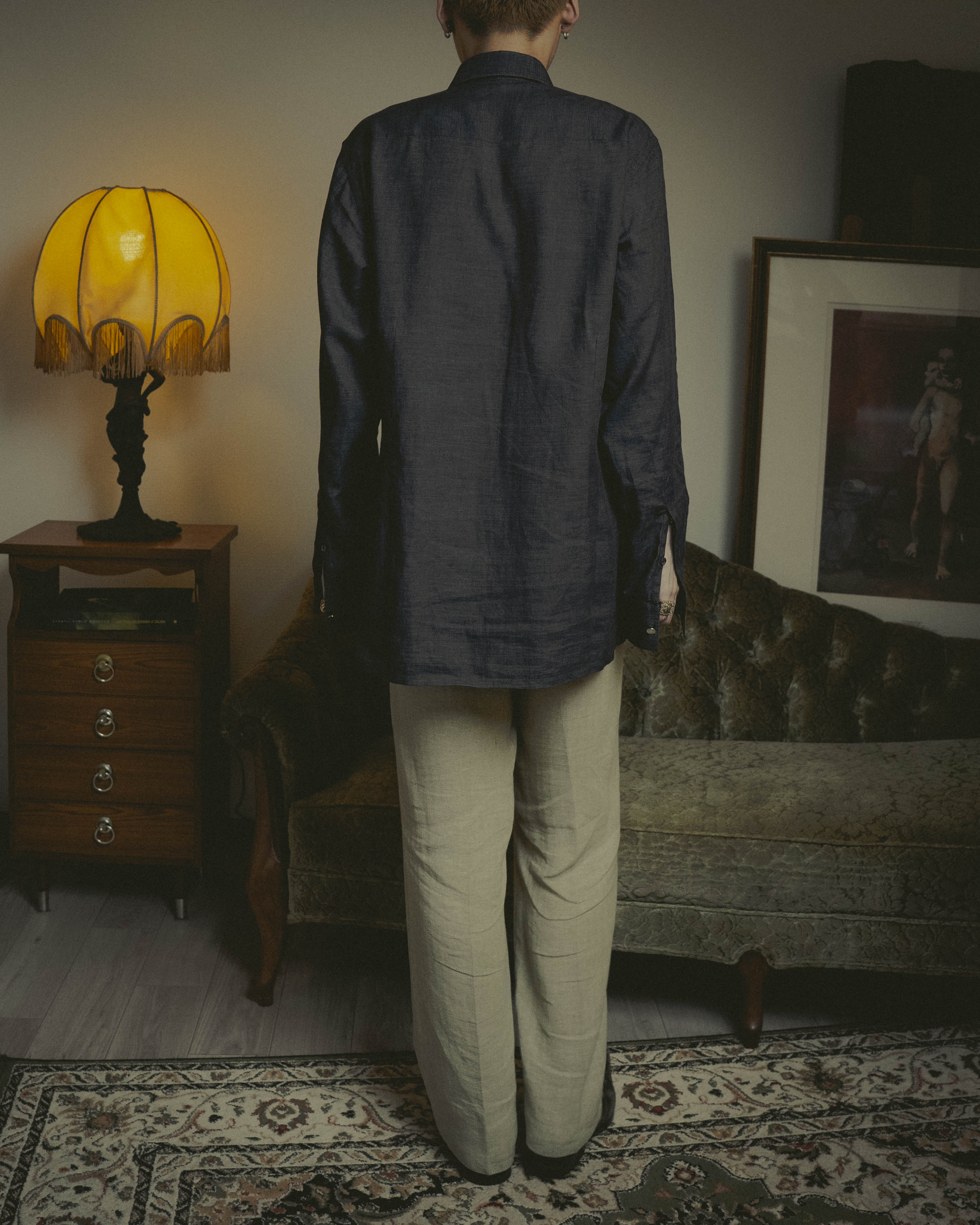-SPECIAL- “HERMES” 90’s-00’s wide-collar linen shirt
