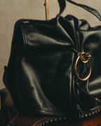-SPECIAL- "Gucci" 80's Vintage tiger head leather draping shoulder bag with crest charm