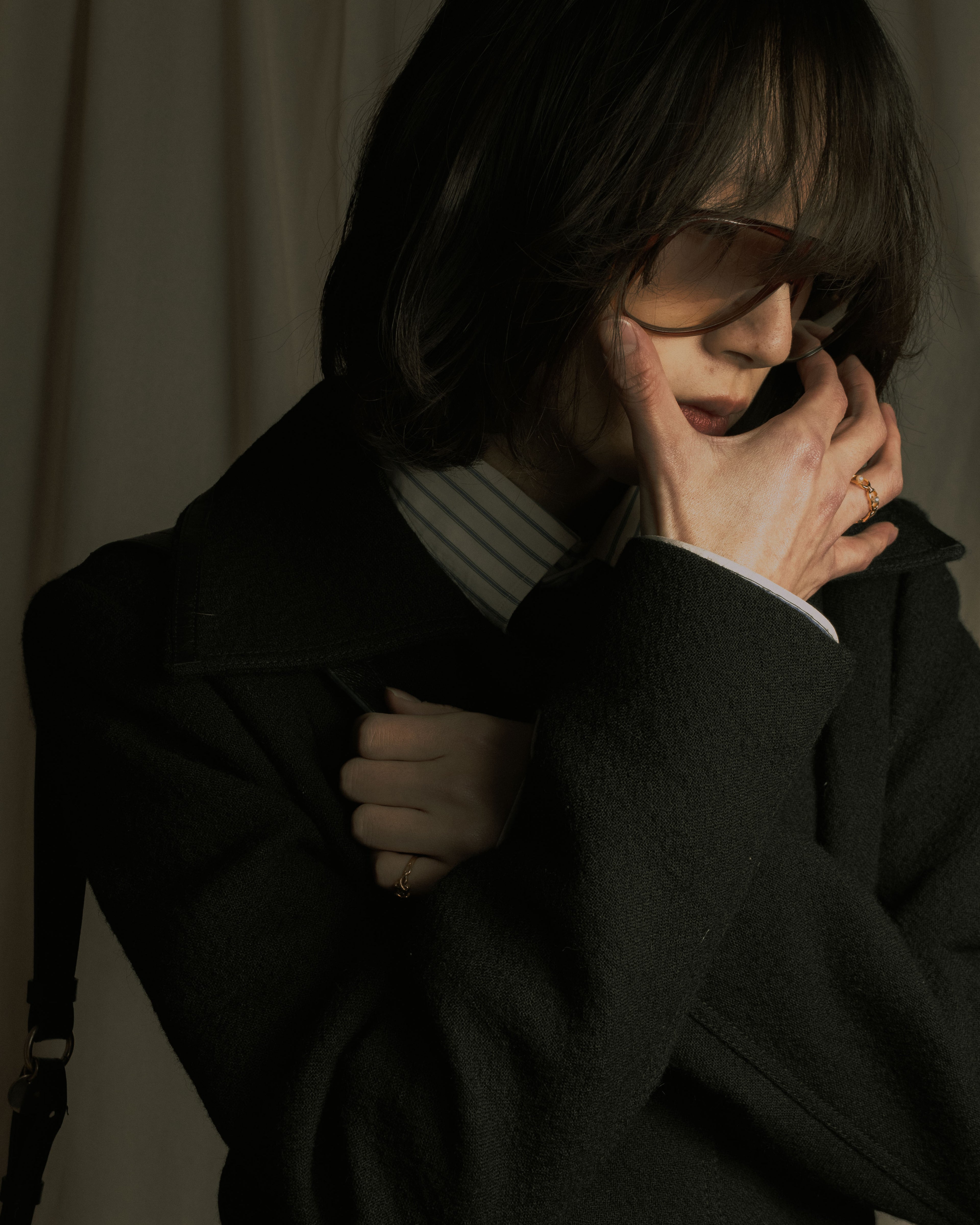 –SPECIALS– "LOEWE" 2017-2018 Minimal a-line calfskin piping coat