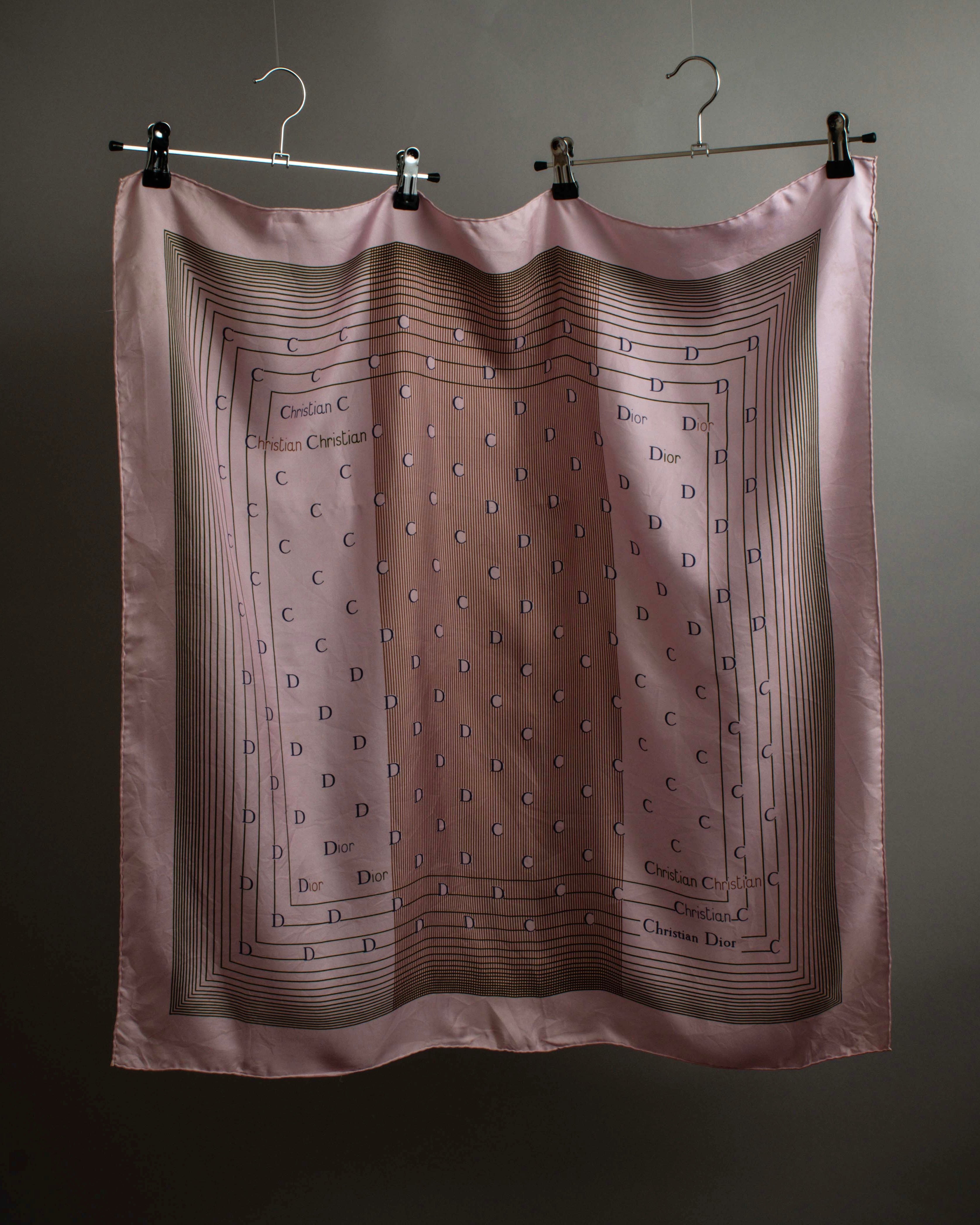 "Christian Dior" Typography logo geometric motif silk scarf