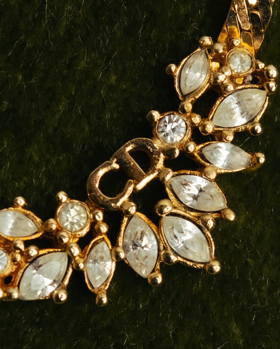 "Christian Dior" 80's-90's Rhinestone logo necklace
