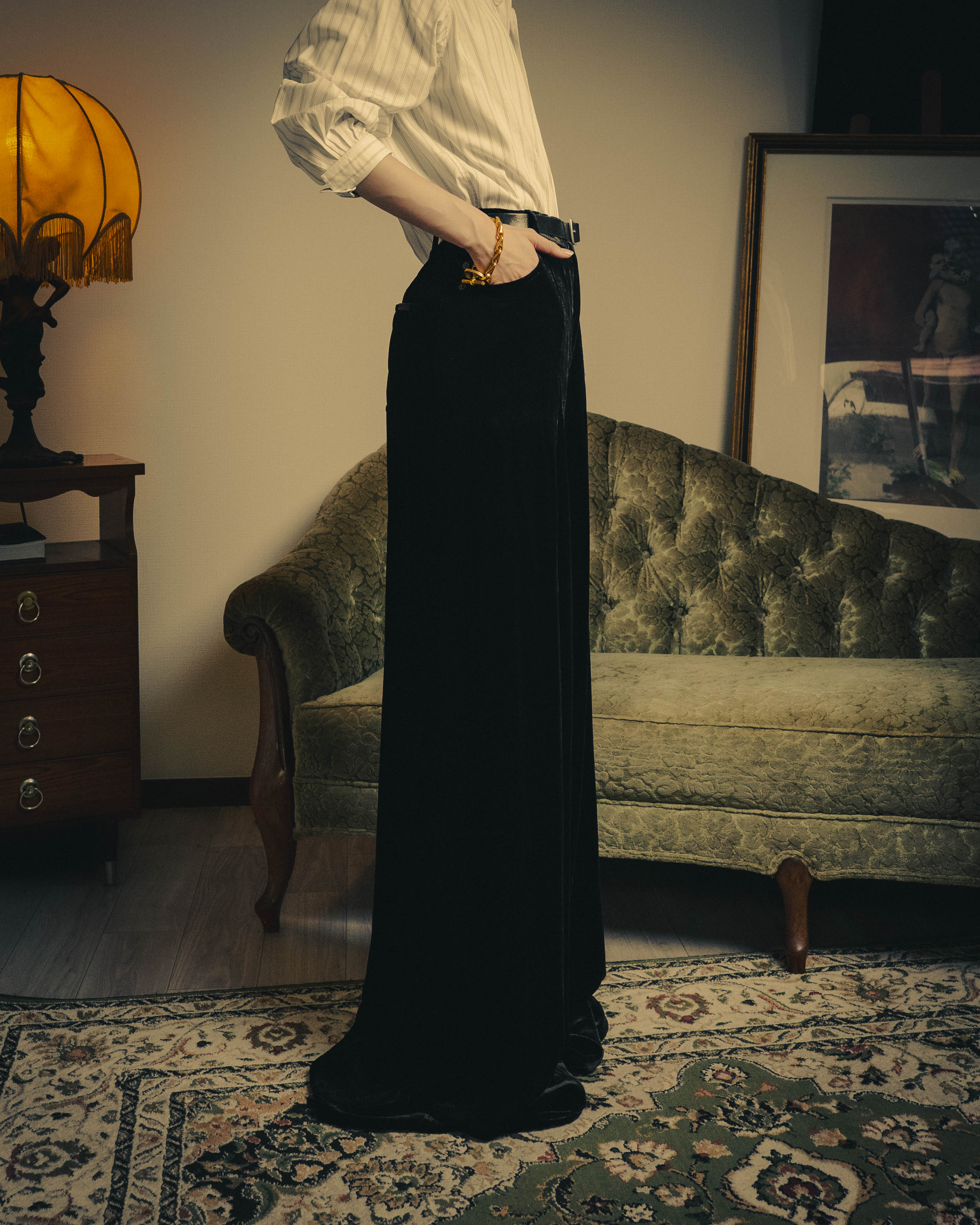–SPECIAL– "SAINT LAURENT" 2023's Pleated velvet extreme flare pants