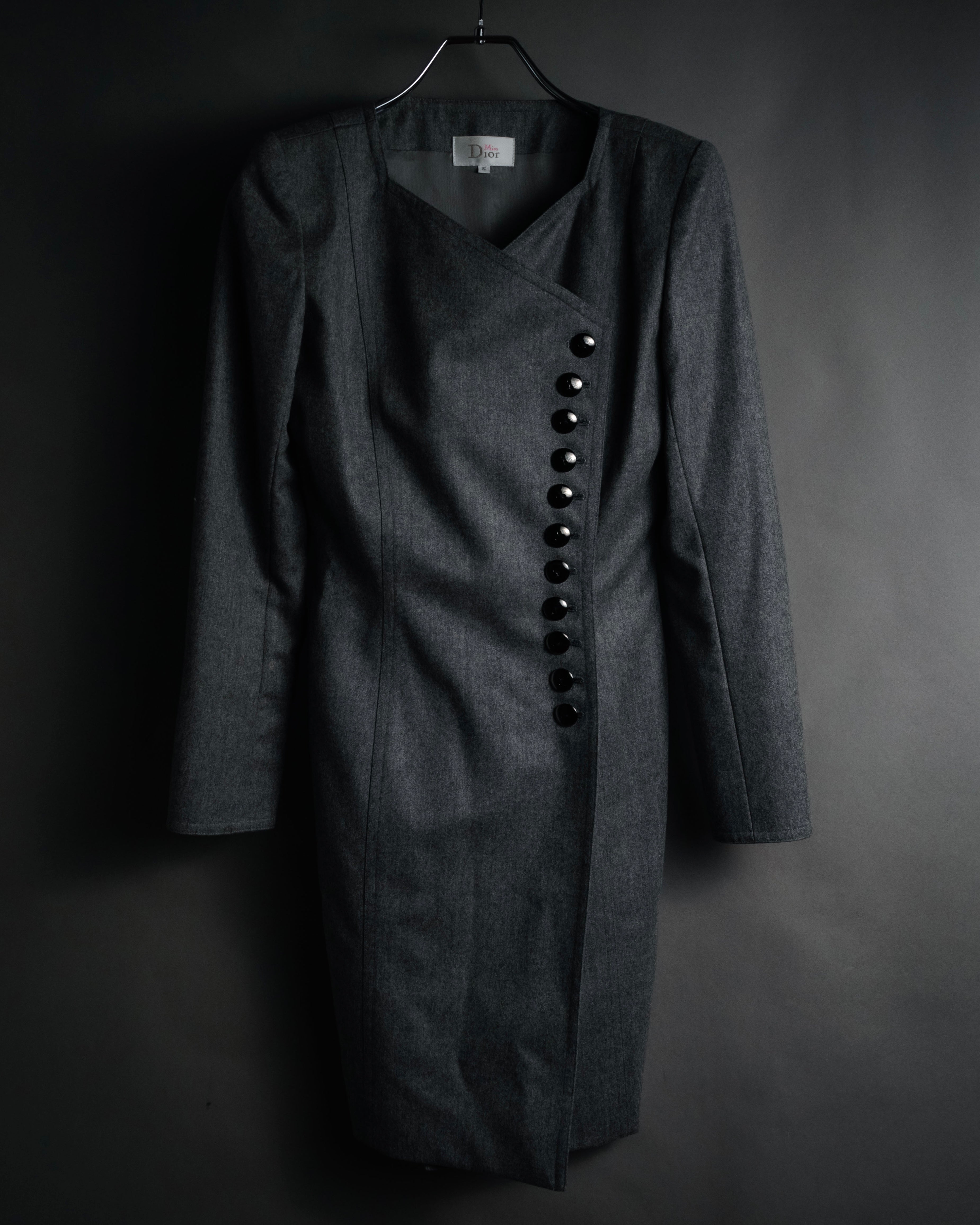 “Miss Dior” 90’s asymmetrical multi button wool dress
