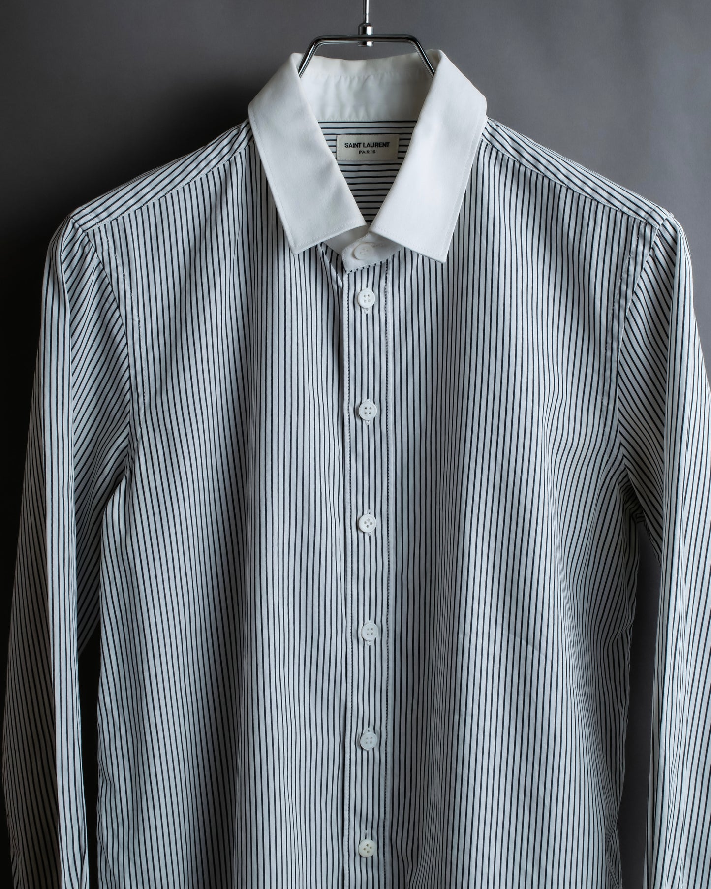 "YVES SAINT LAURENT" Fine pitch stripe pattern clerical design shirt