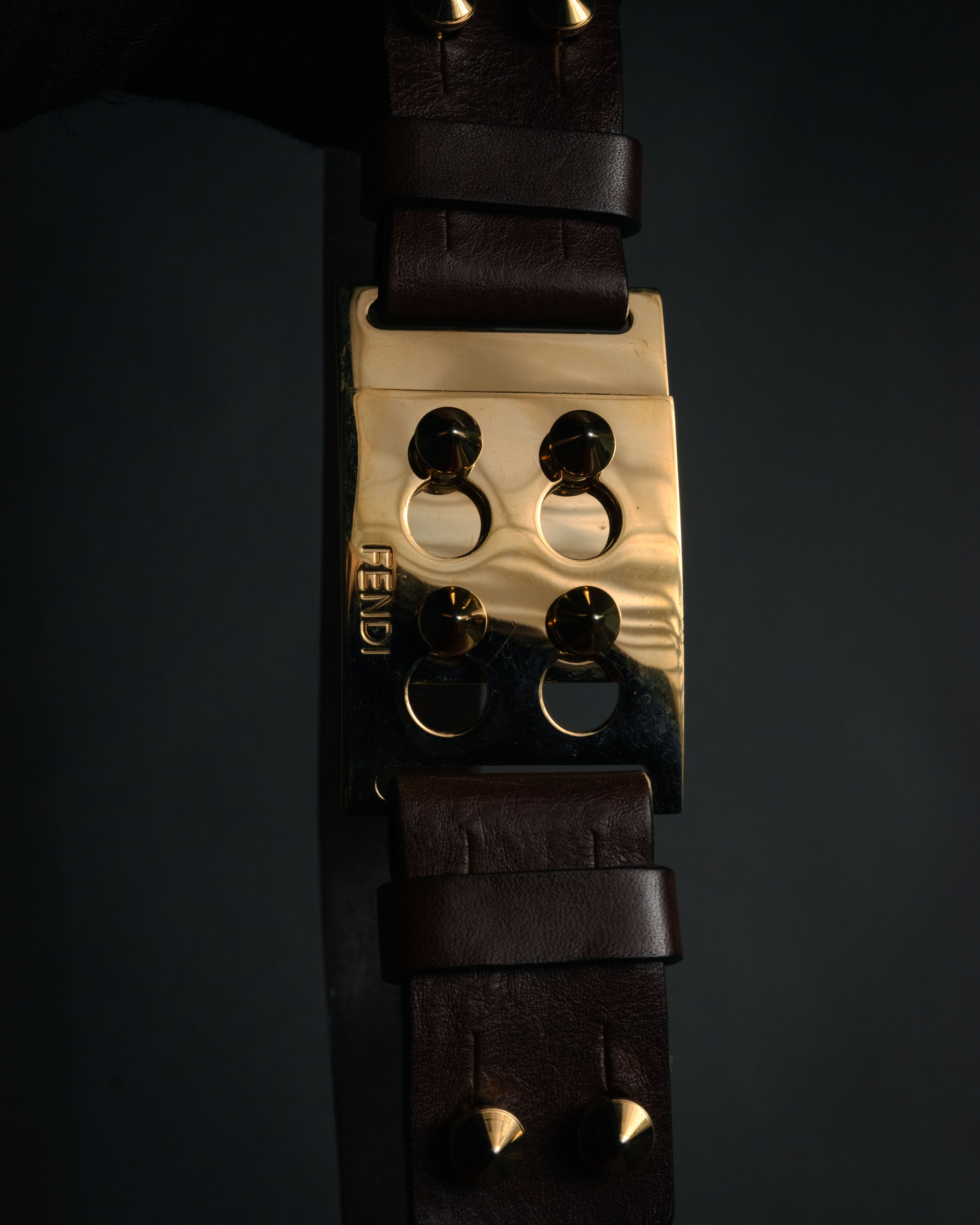 “FENDI” 2000’s FF studded sculptural leather belt