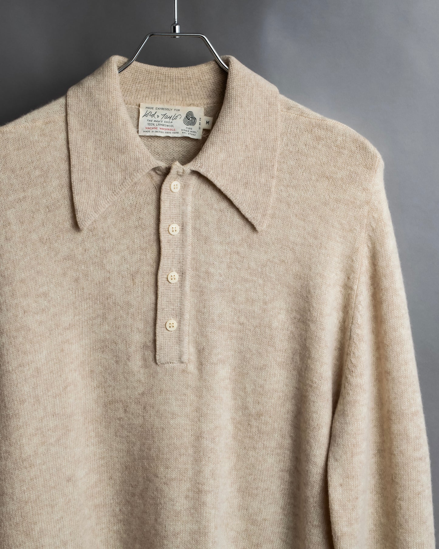 "Vintage 100% lambswool long sleeve knitted polo shirt"