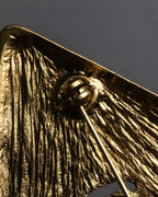 "YVES SAINT LAURENT" Granular texture diamond gold brooch
