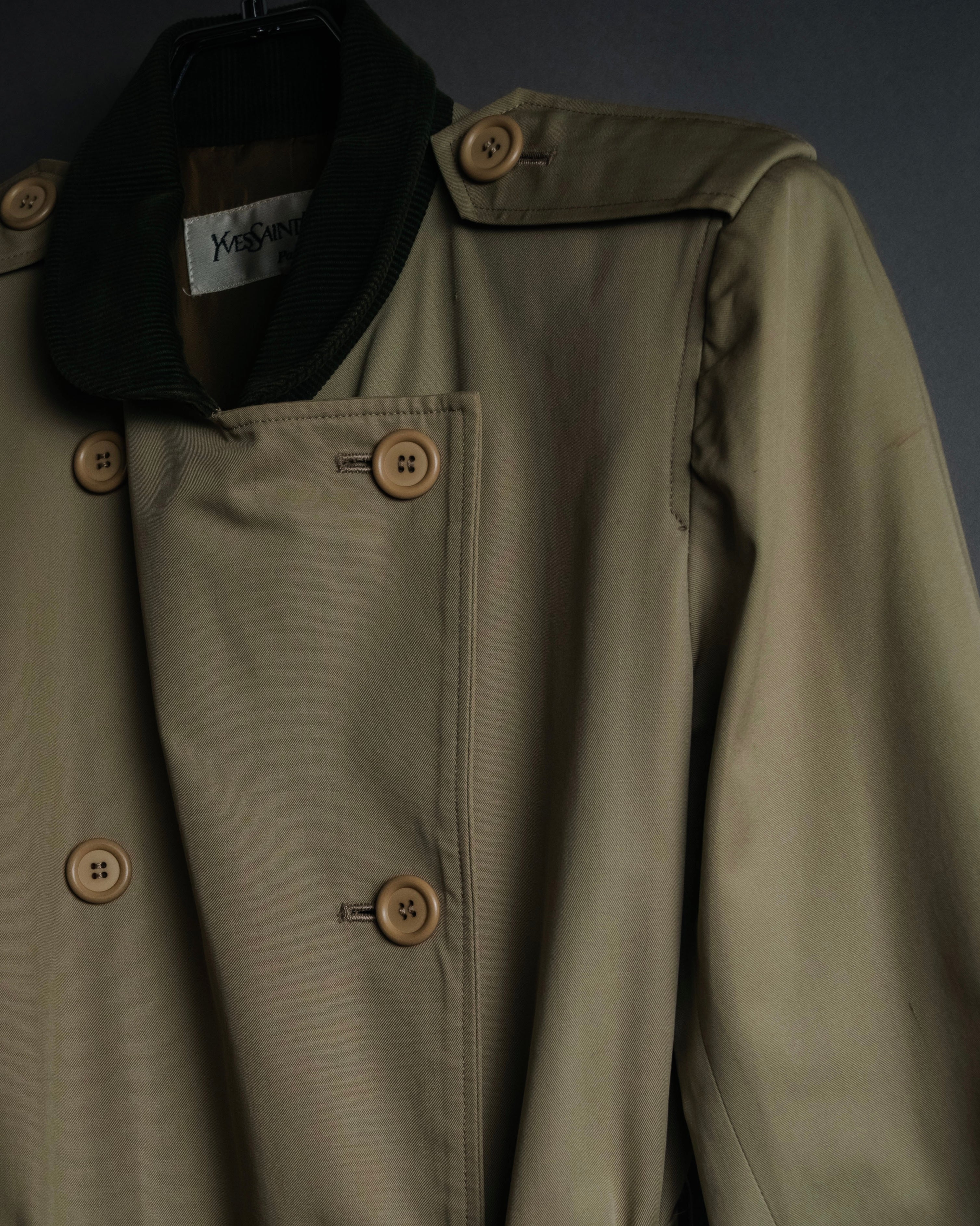 “Yves Saint Laurent” 80’s-90’s Corduroy collar belted trench coat