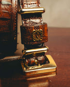 -SPECIAL- “LOEWE” 80’s-90’s Crocodile pattern anagram leather belt