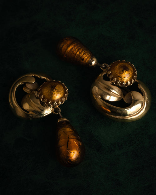 “GIANFRANCO FERRE“ 80’s-90’s Sculptural amber drop earrings