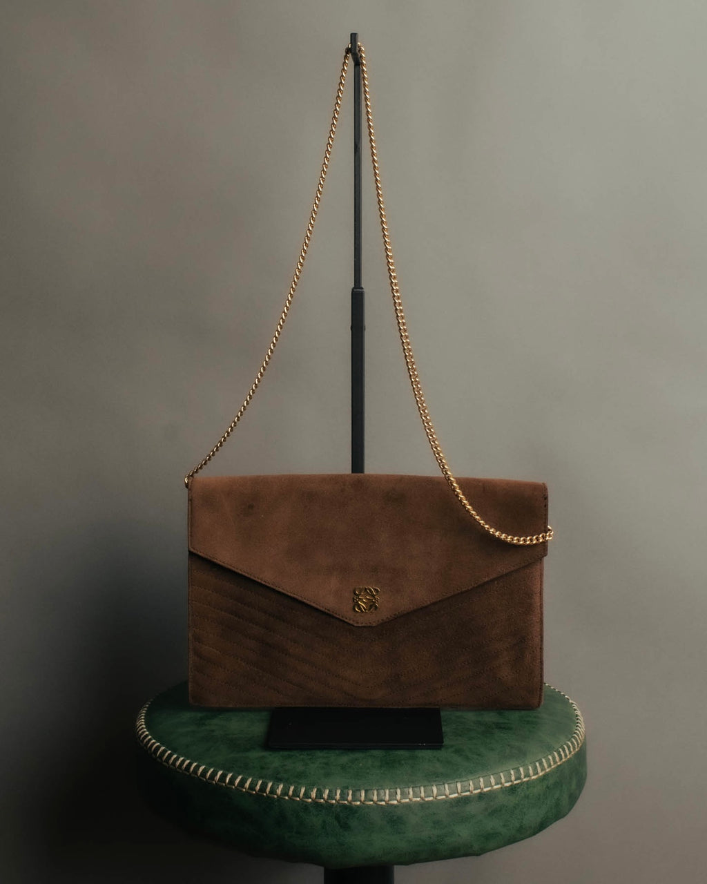 “LOEWE” 80’s-90’s Suede anagram chain shoulder bag