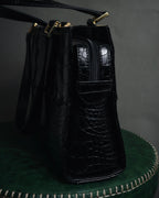 "YVES SAINT LAURENT" 90’s crocodile embossed lace up handbag