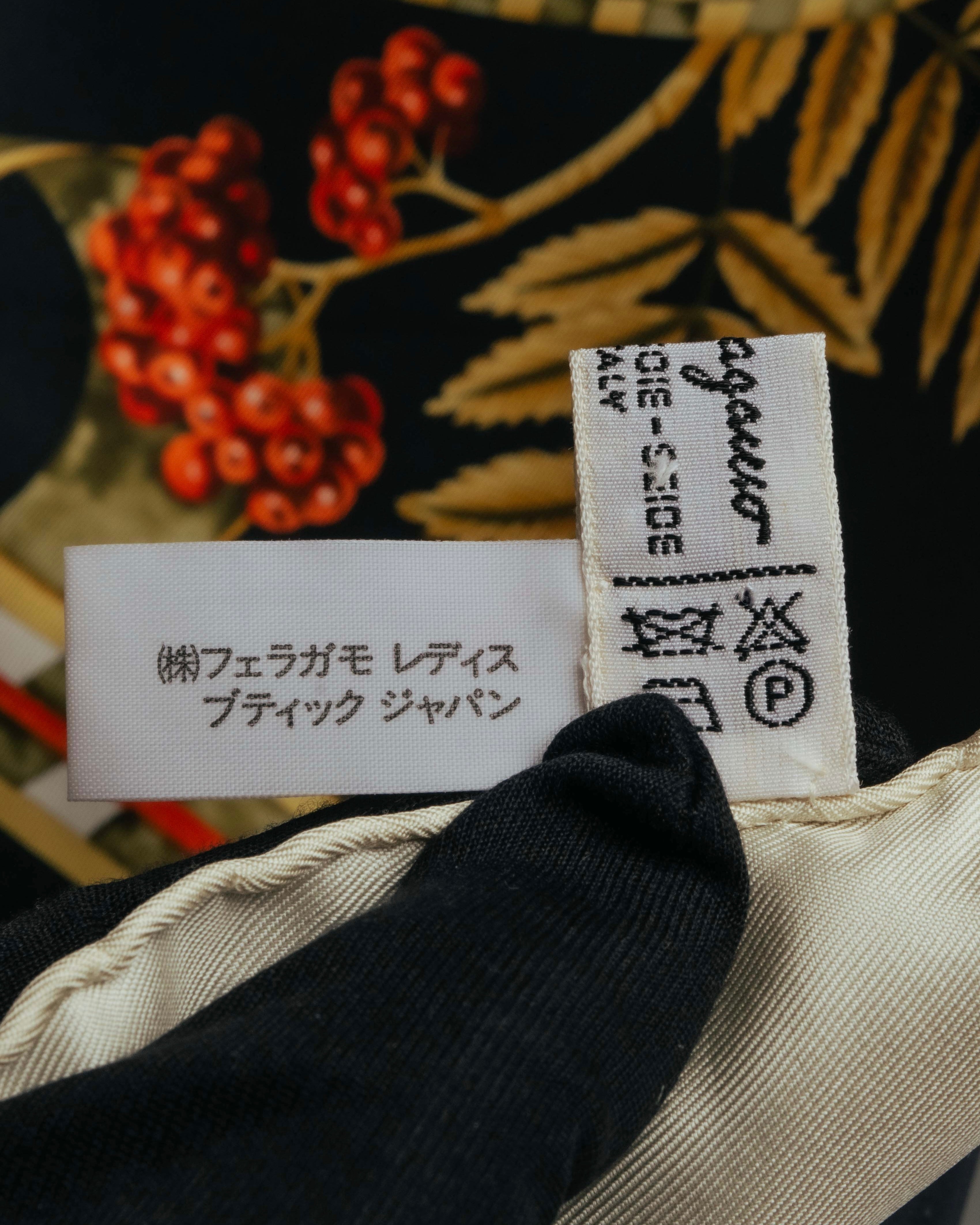 "Salvatore Ferragamo" 90's-00's Vintage arctic fauna and scrolling ribbon silk scarf