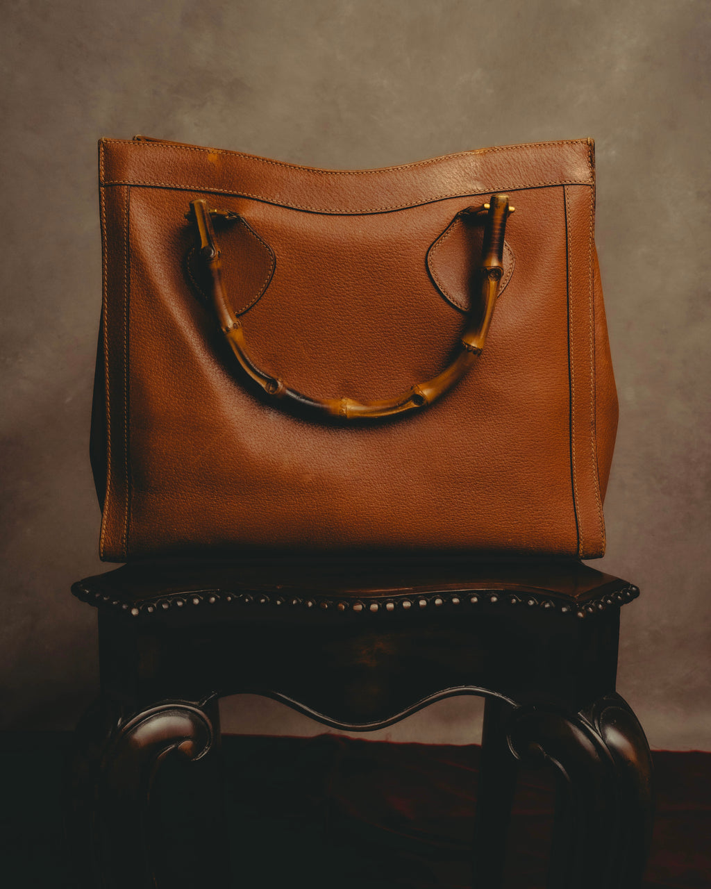 "GUCCI" 80's-90's Bamboo handle leather tote bag
