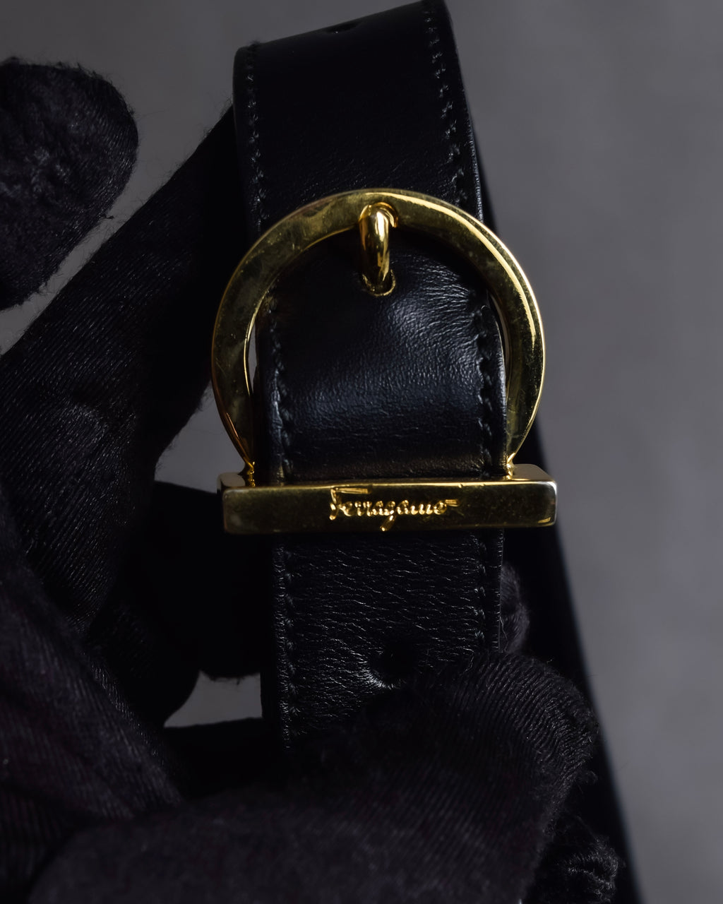 "Salvatore Ferragamo" Architectural trapezoid shape gancini leather shoulder bag