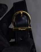 "Salvatore Ferragamo" Architectural trapezoid shape gancini leather shoulder bag